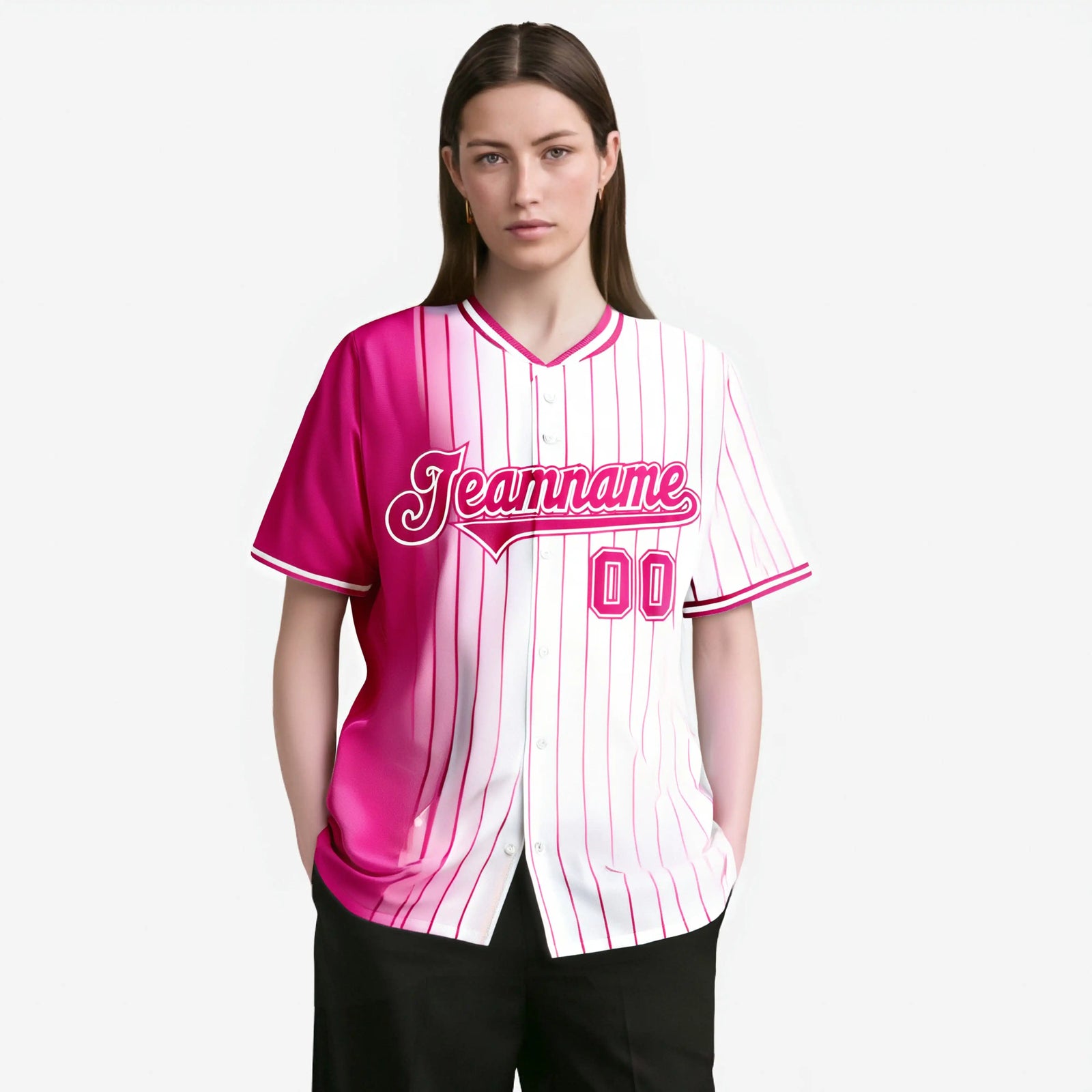 Custom Pink White Pinstripe Pink Authentic Baseball Jersey