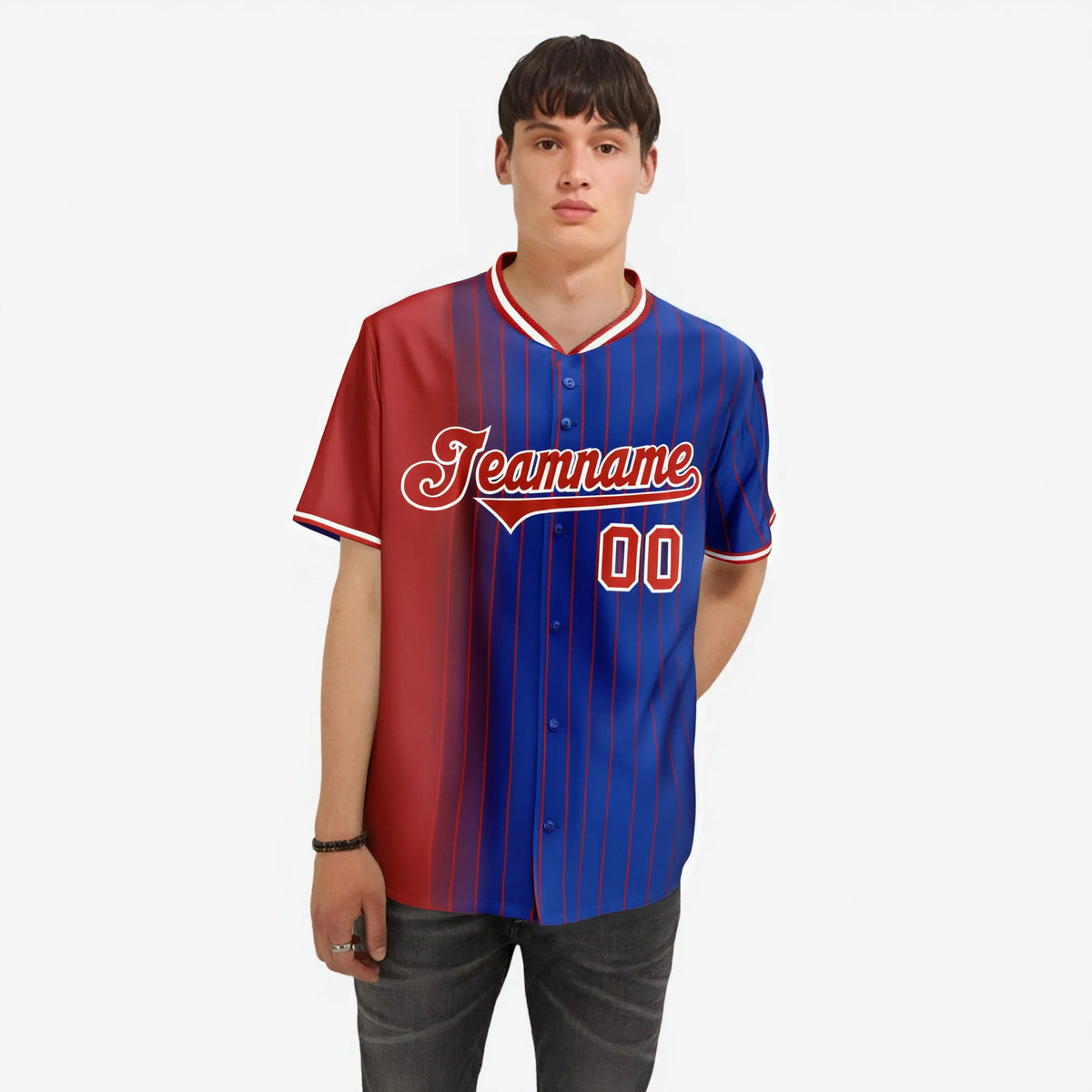 Custom Crimson Blue Pinstripe Crimson Authentic Baseball Jersey
