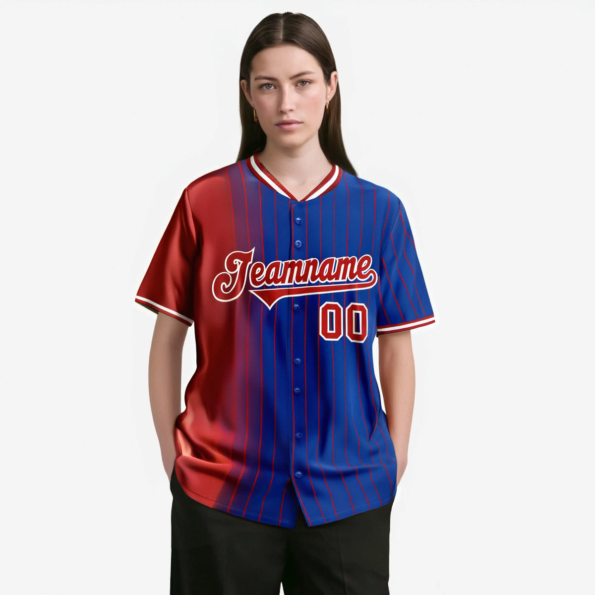 Custom Crimson Blue Pinstripe Crimson Authentic Baseball Jersey