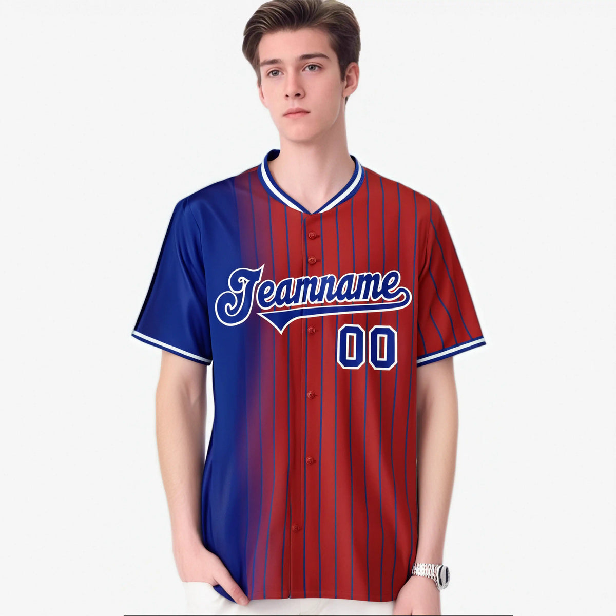 Custom Blue Crimson Pinstripe Blue Authentic Baseball Jersey