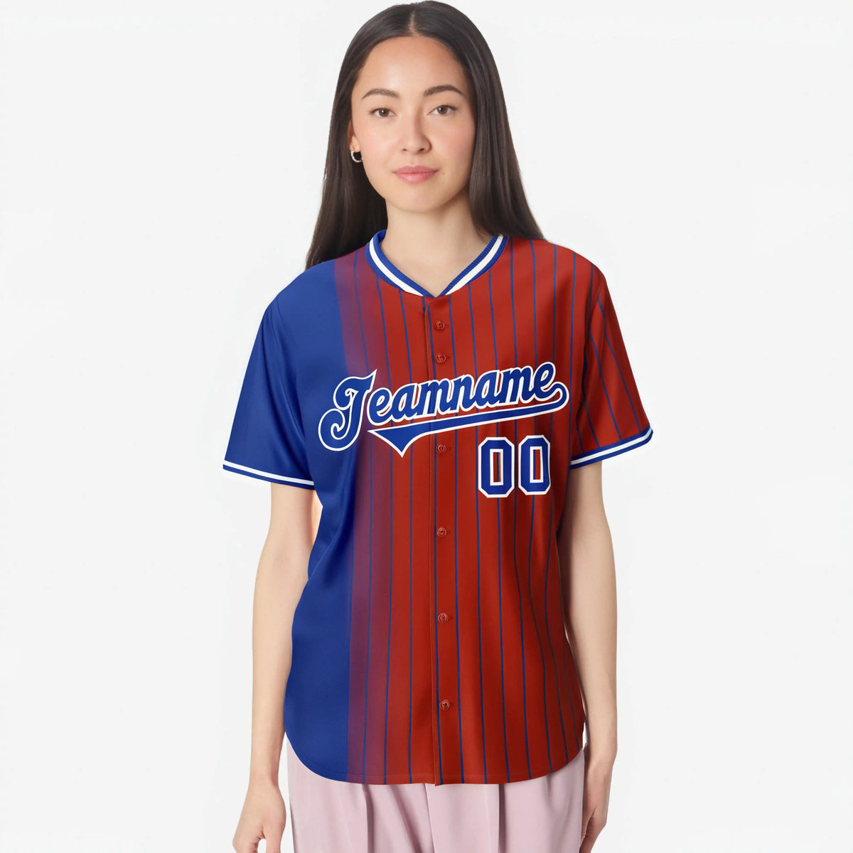 Custom Blue Crimson Pinstripe Blue Authentic Baseball Jersey