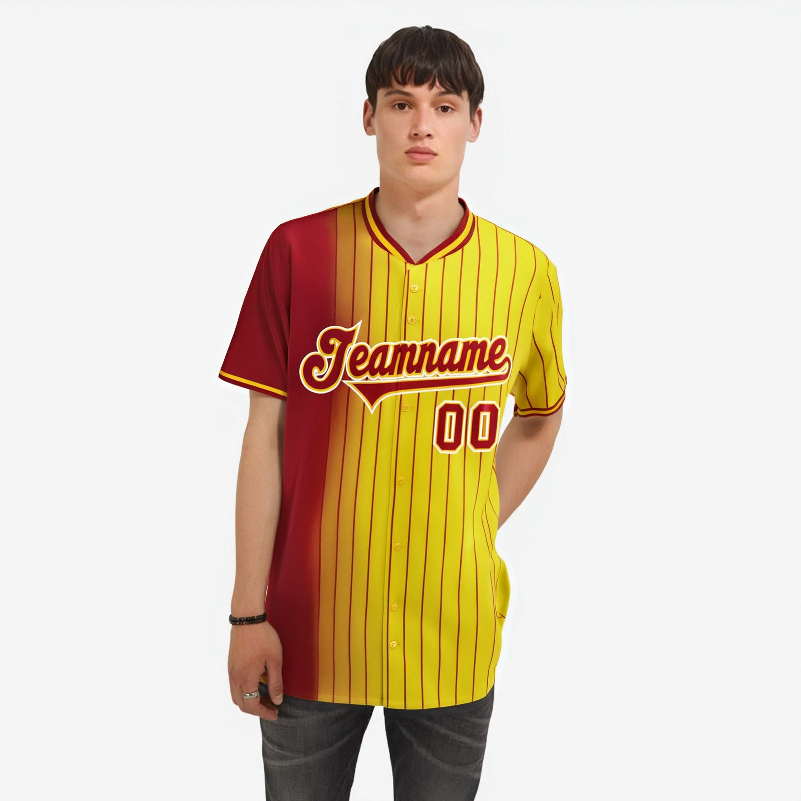 Custom Red Yellow Pinstripe Red Authentic Baseball Jersey