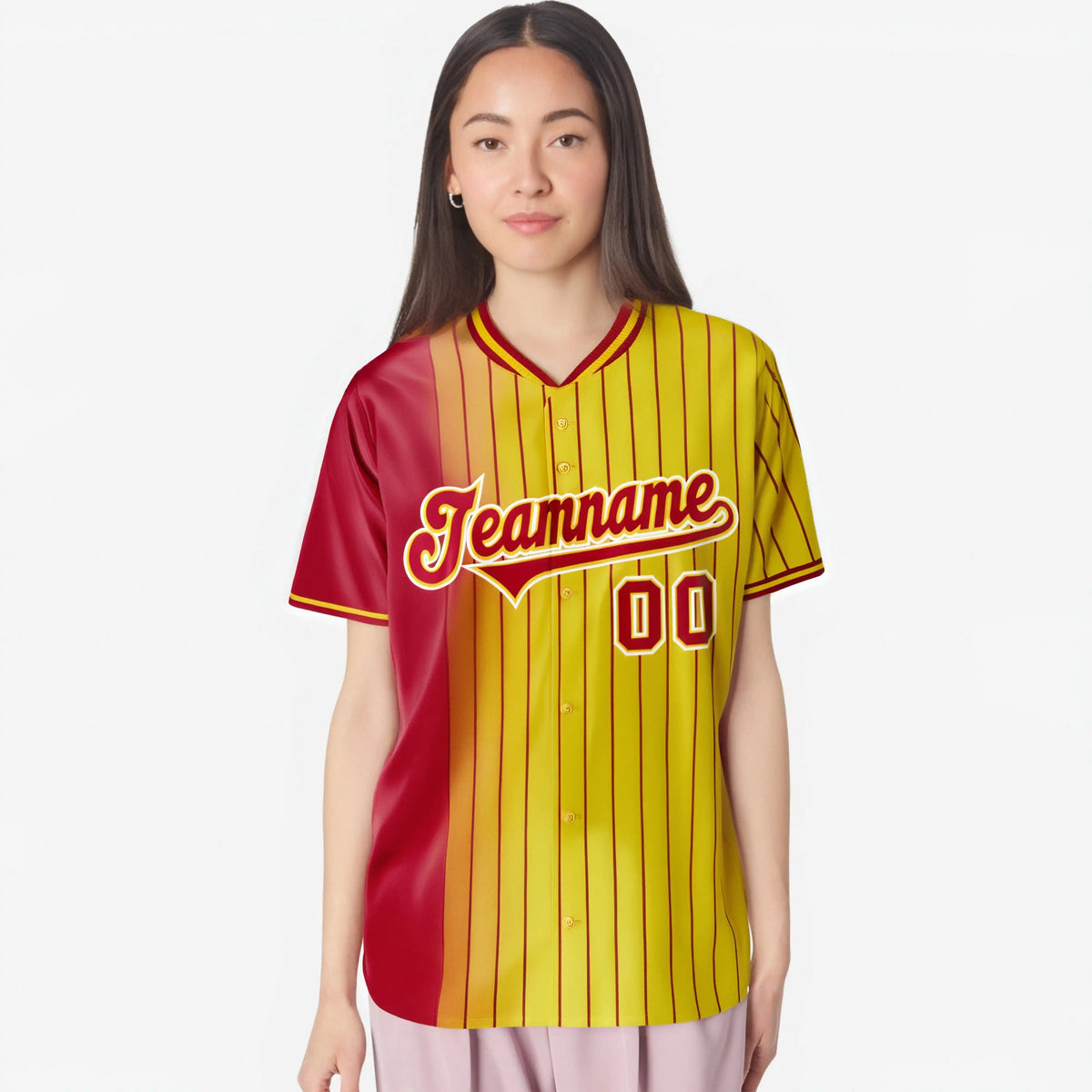 Custom Red Yellow Pinstripe Red Authentic Baseball Jersey