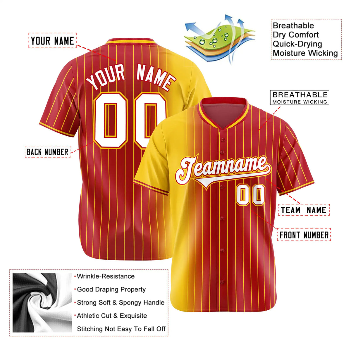 Custom Yellow Red Pinstripe White Authentic Baseball Jersey