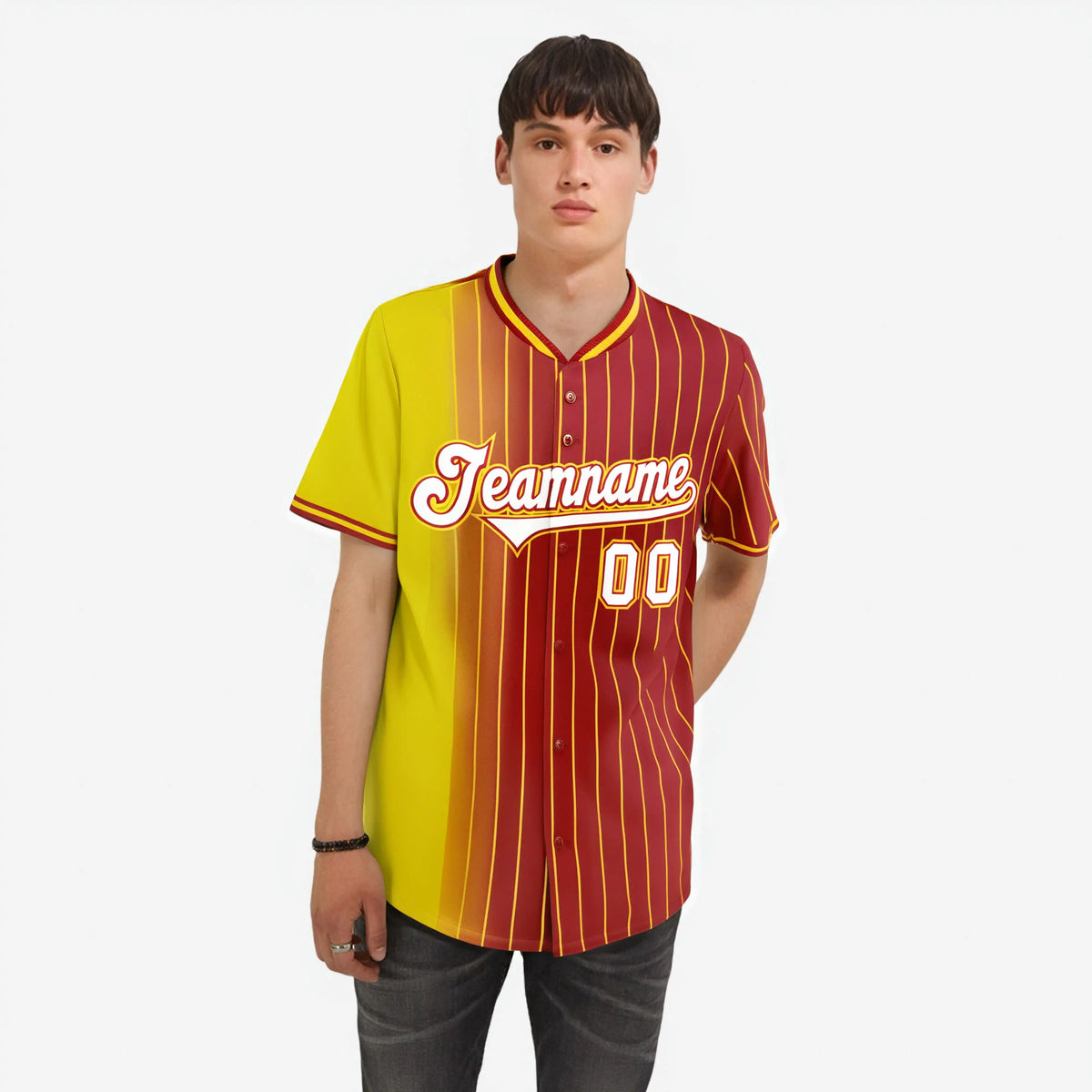 Custom Yellow Red Pinstripe White Authentic Baseball Jersey