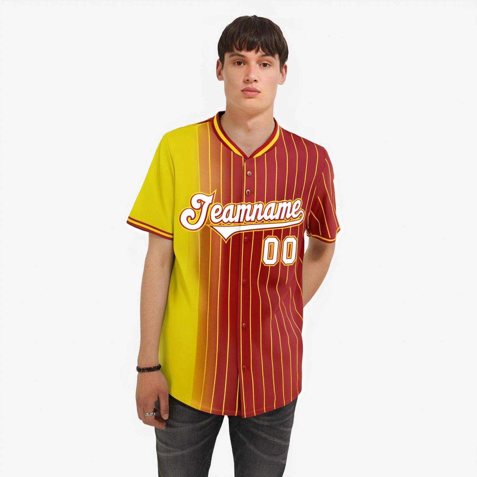 Custom Yellow Red Pinstripe White Authentic Baseball Jersey