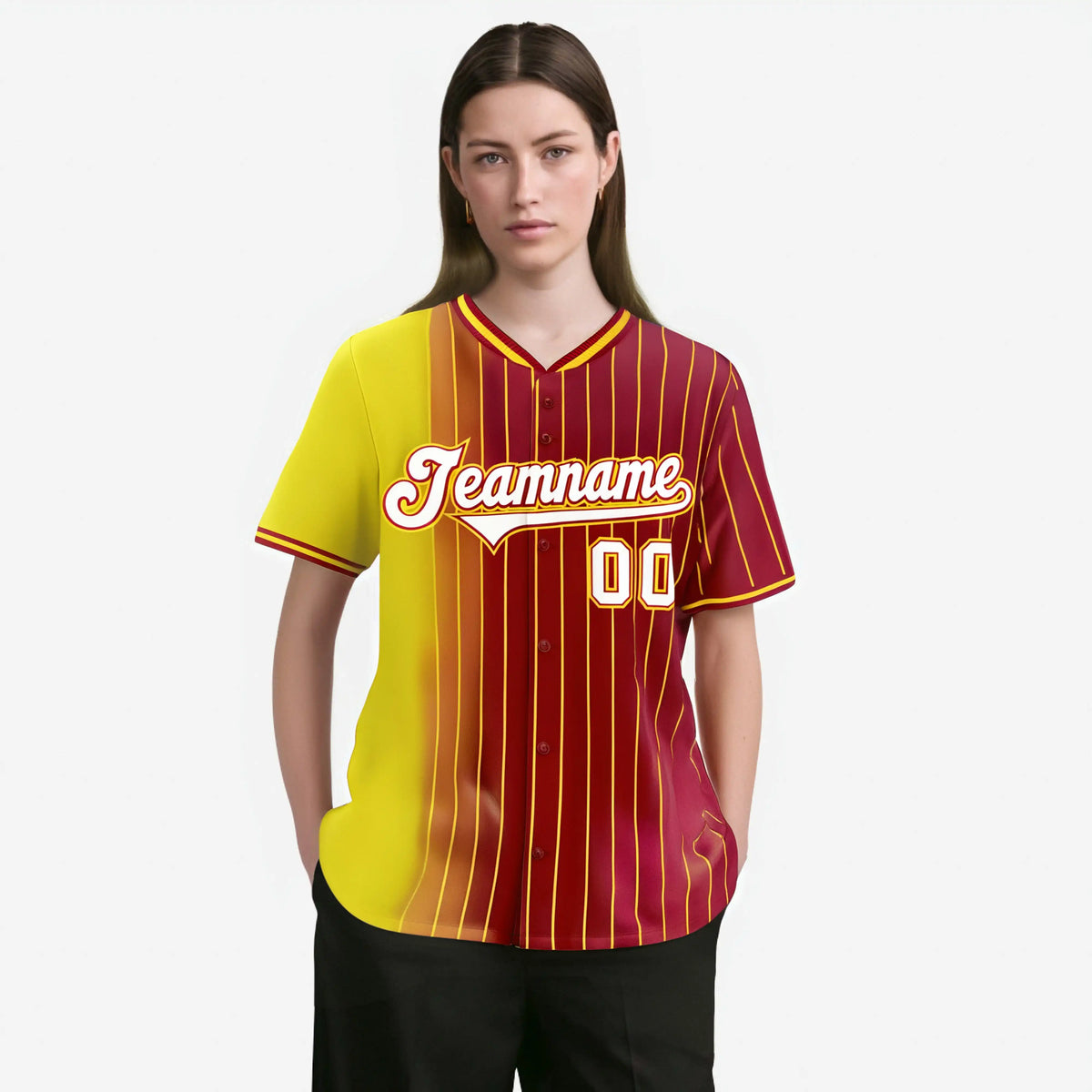 Custom Yellow Red Pinstripe White Authentic Baseball Jersey
