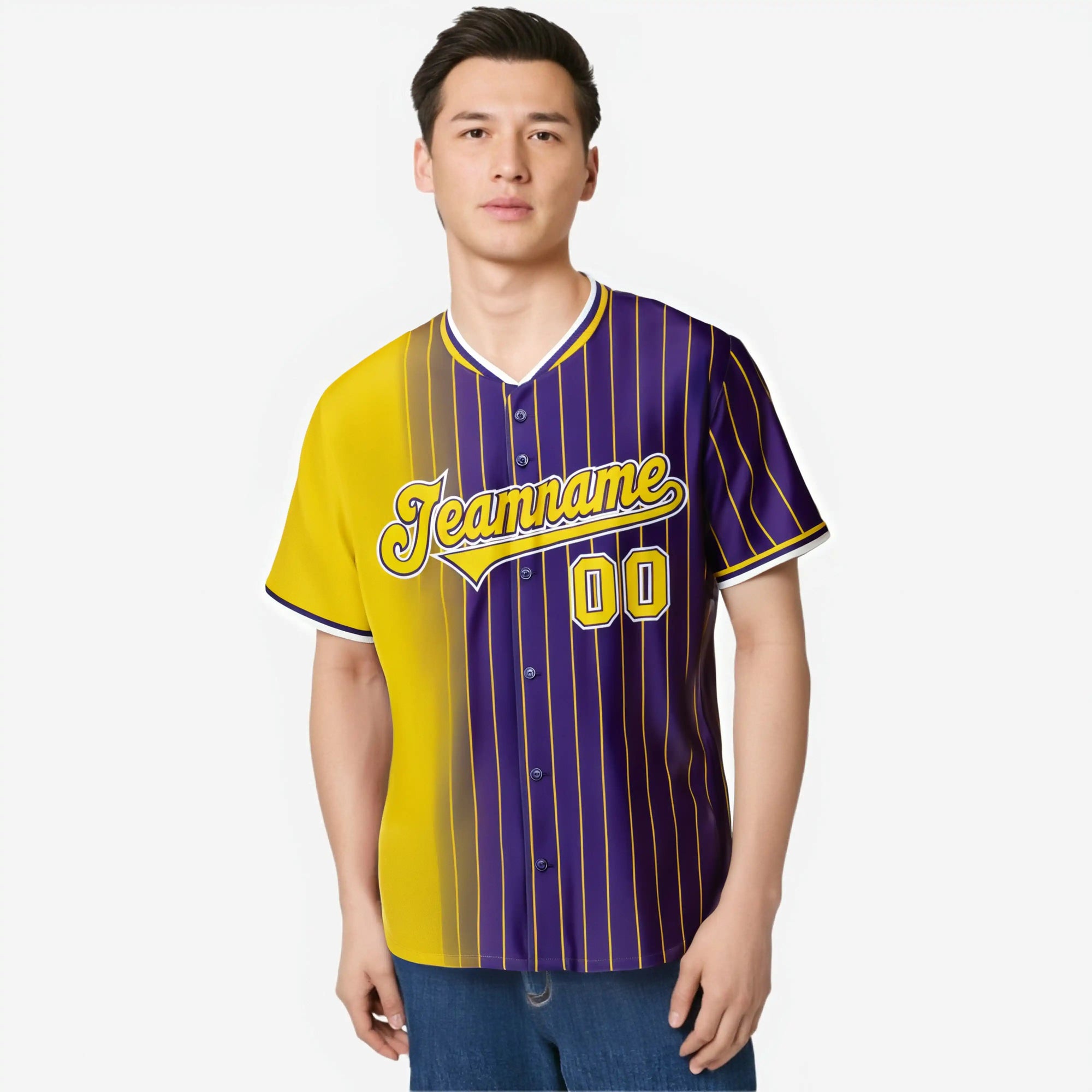 Custom Yellow Purple Pinstripe Yellow Authentic Baseball Jersey