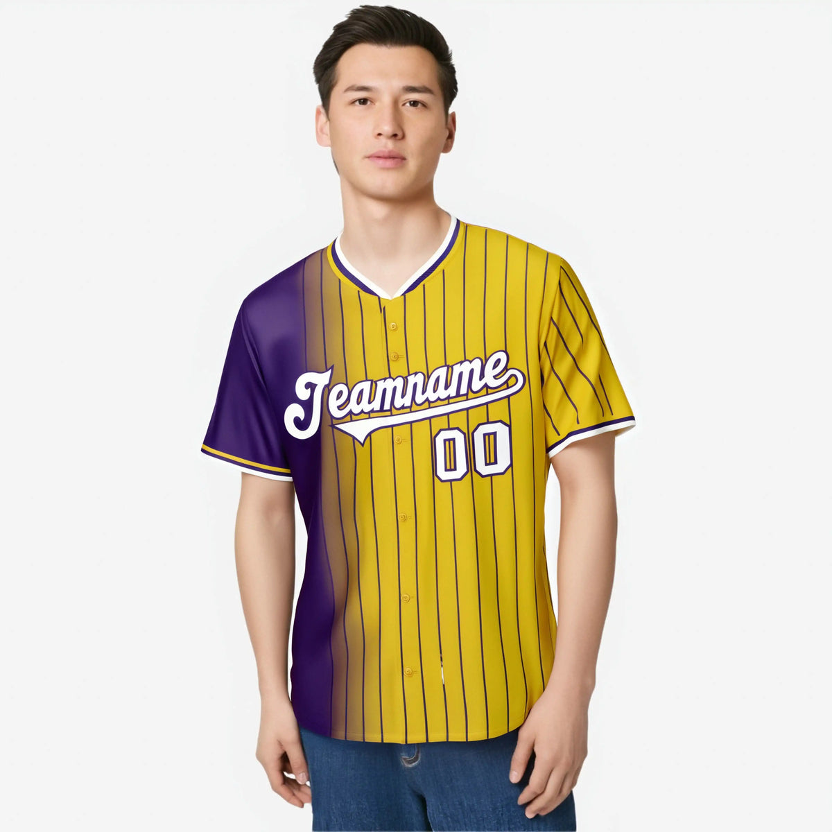 Custom Purple Yellow Pinstripe White Authentic Baseball Jersey