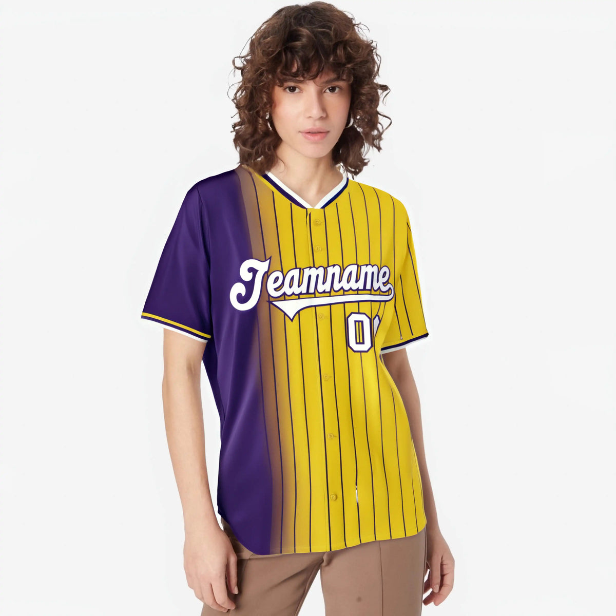 Custom Purple Yellow Pinstripe White Authentic Baseball Jersey