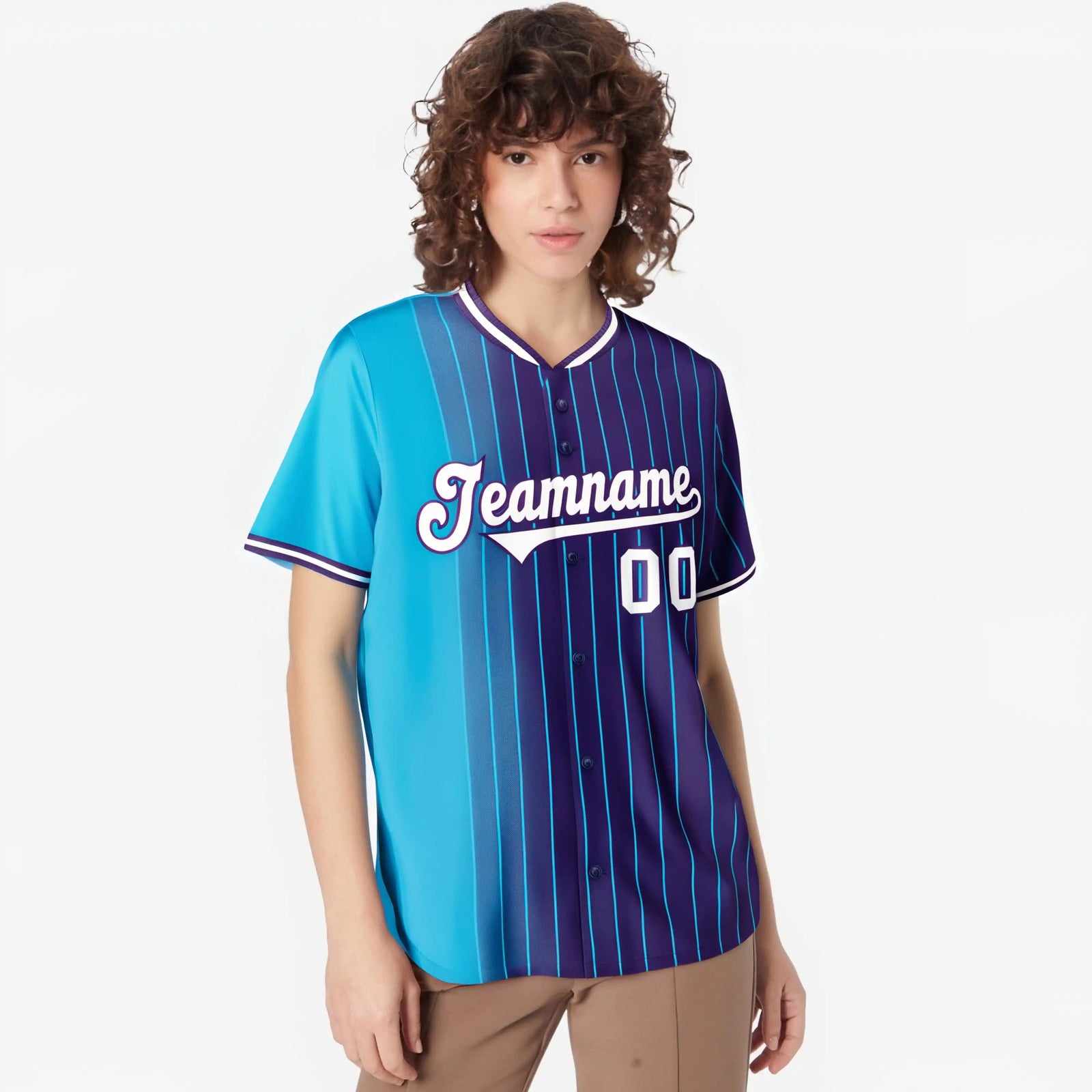 Custom Blue Purple Pinstripe White Authentic Baseball Jersey