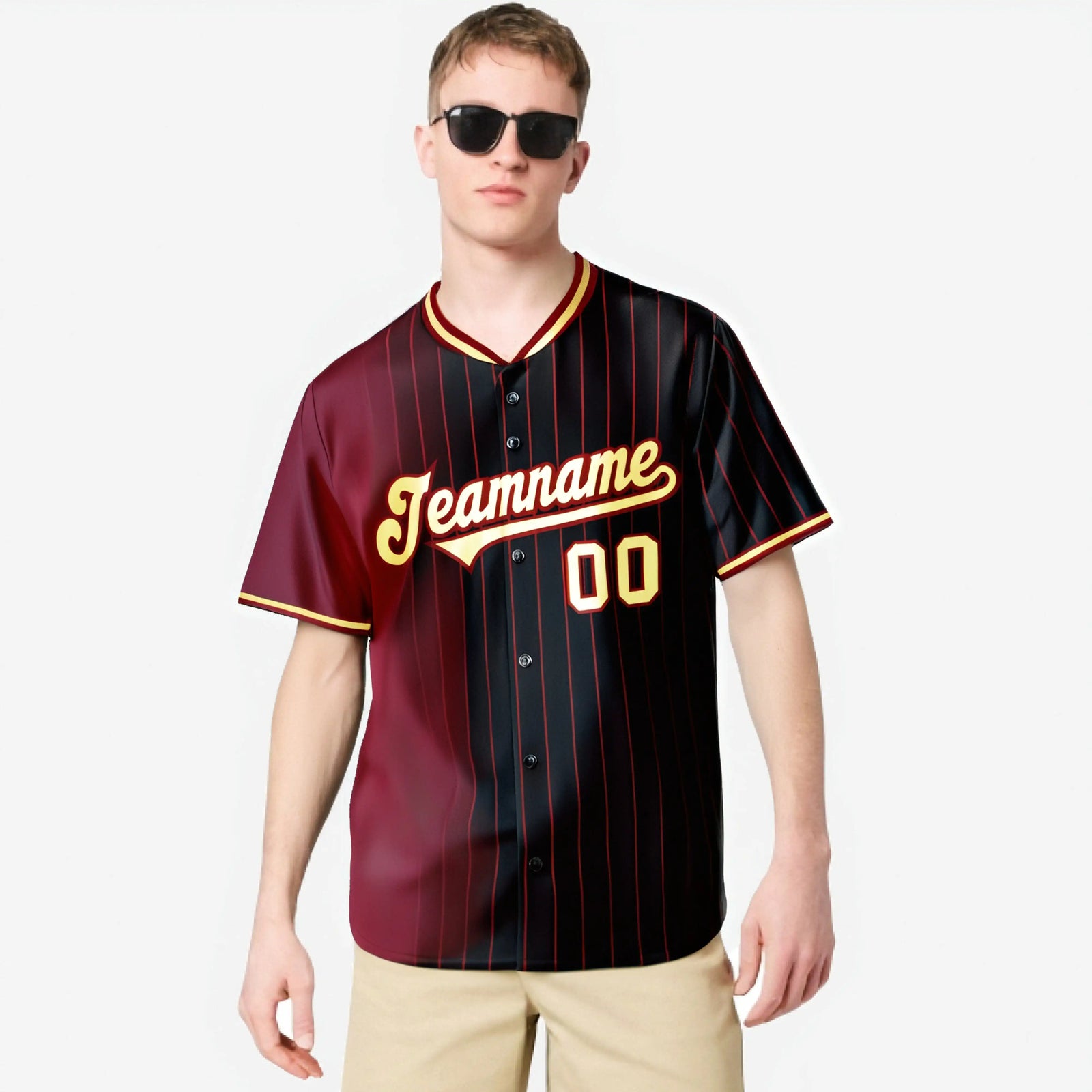 Custom Crimson Black Pinstripe Old-Gold Authentic Baseball Jersey