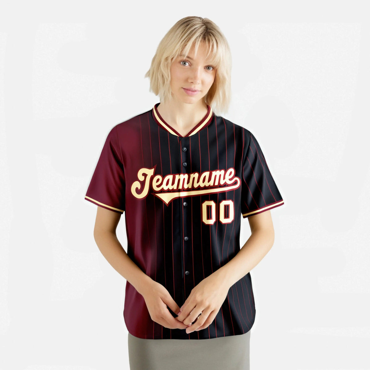 Custom Crimson Black Pinstripe Old-Gold Authentic Baseball Jersey