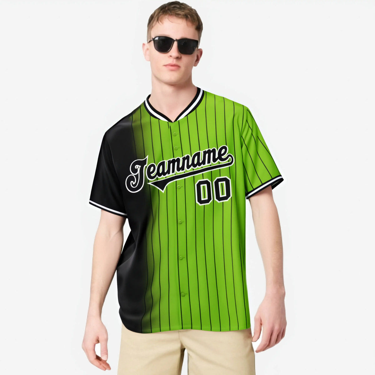Custom Black Neon-Green Pinstripe Black Authentic Baseball Jersey