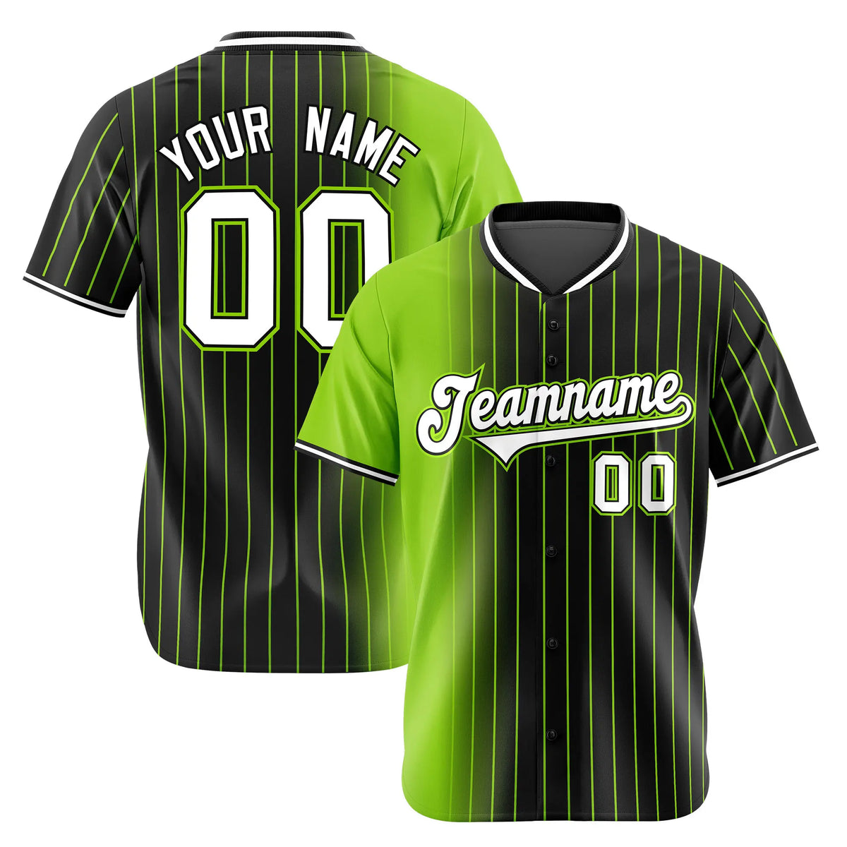 Custom Neon-Green Black Pinstripe White Authentic Baseball Jersey