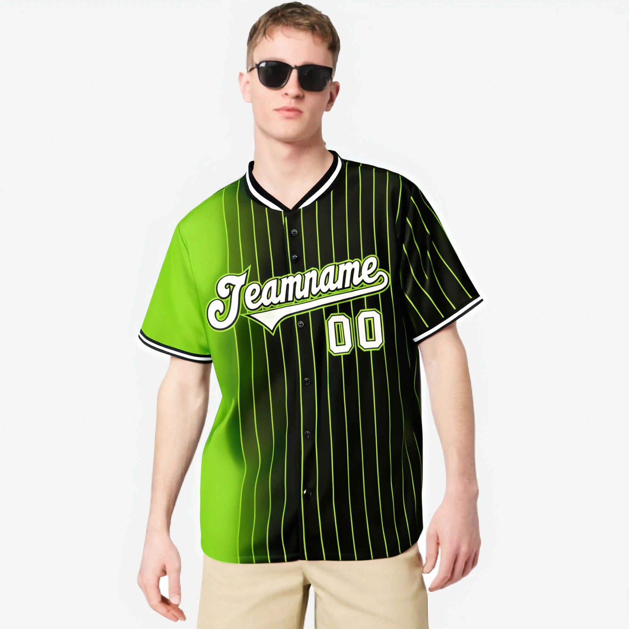 Custom Neon-Green Black Pinstripe White Authentic Baseball Jersey