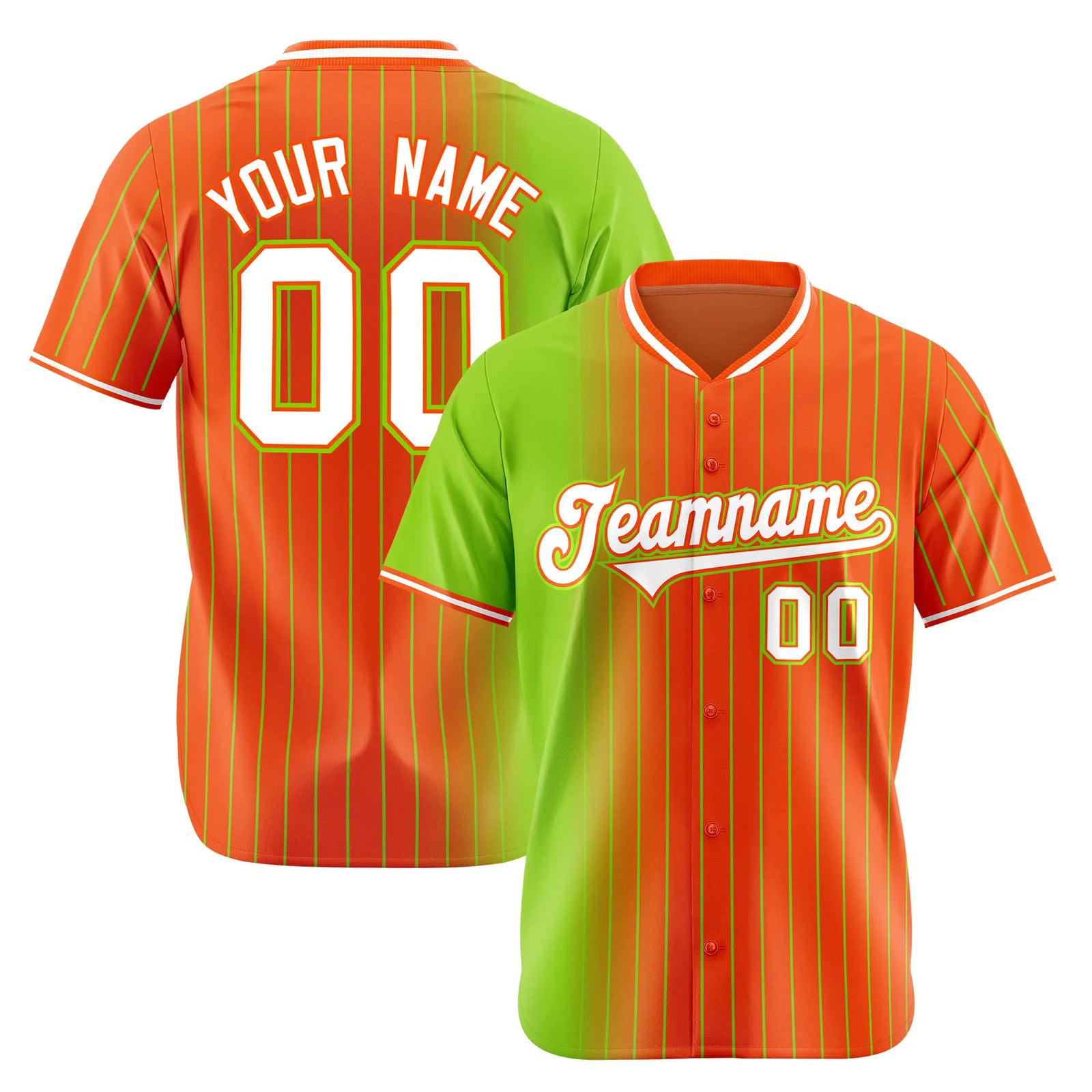 Custom Neon-Green Orange Pinstripe White Authentic Baseball Jersey