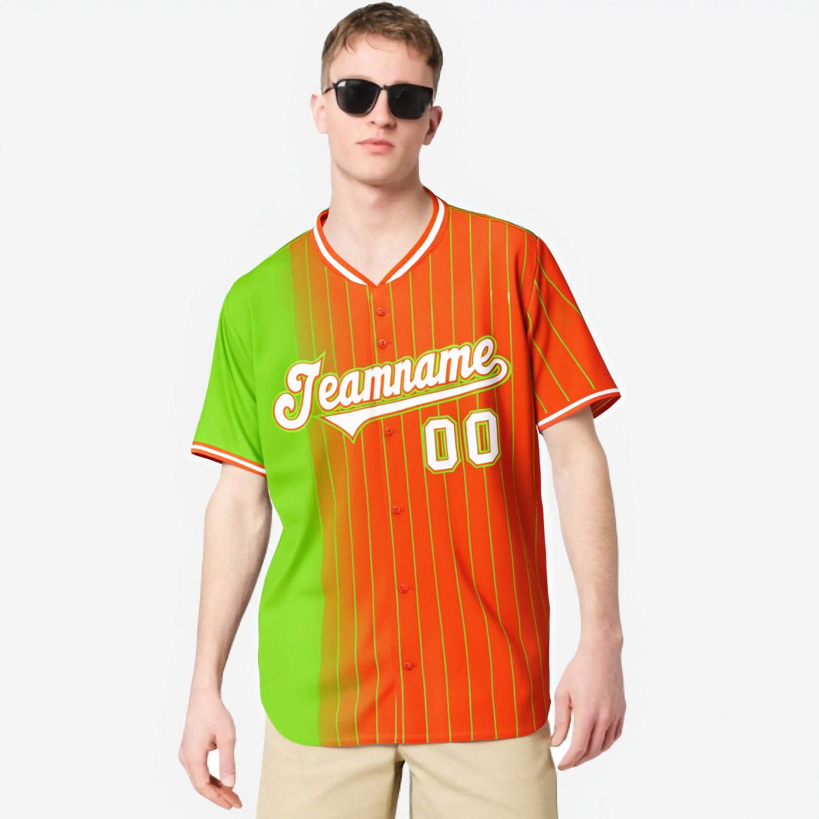 Custom Neon-Green Orange Pinstripe White Authentic Baseball Jersey