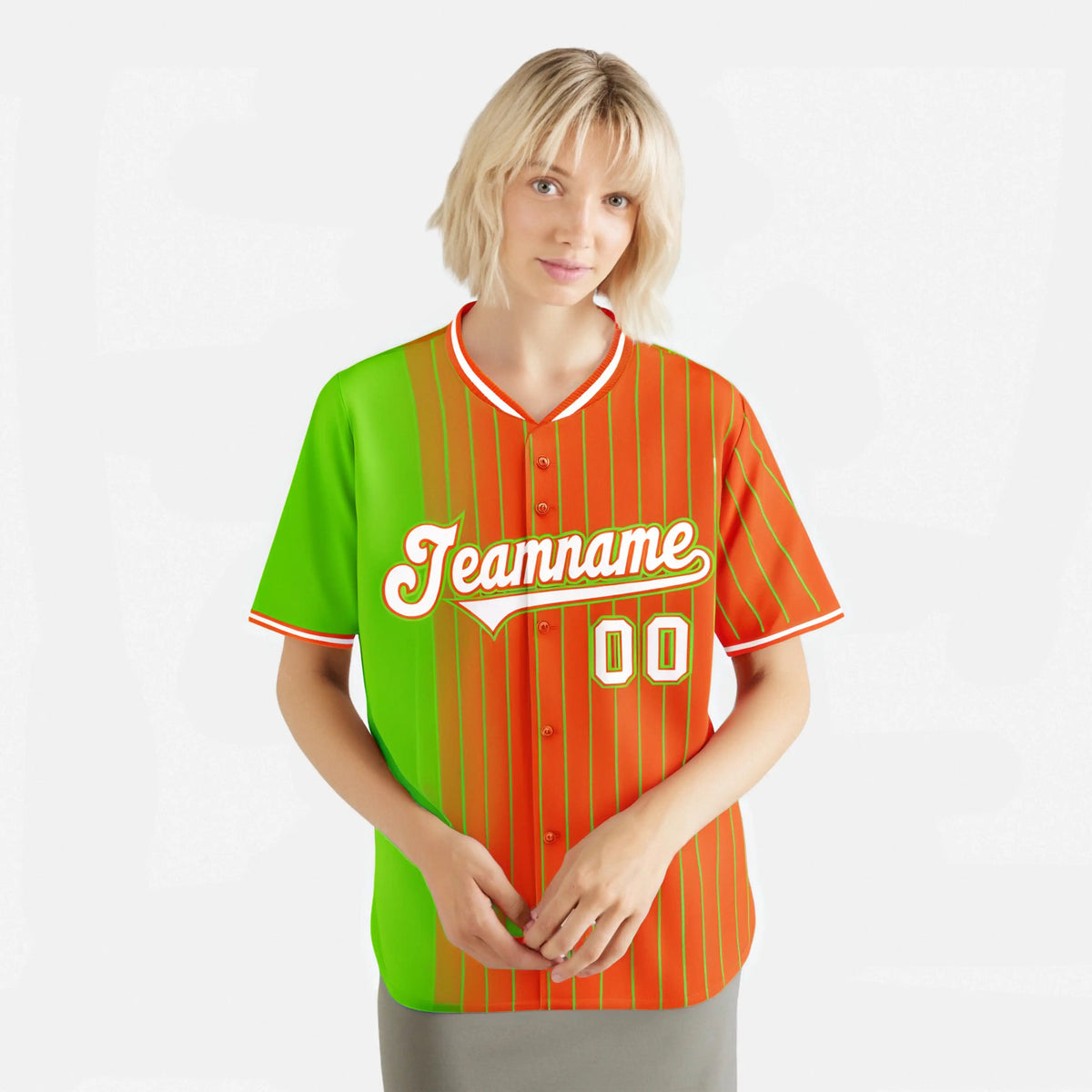 Custom Neon-Green Orange Pinstripe White Authentic Baseball Jersey