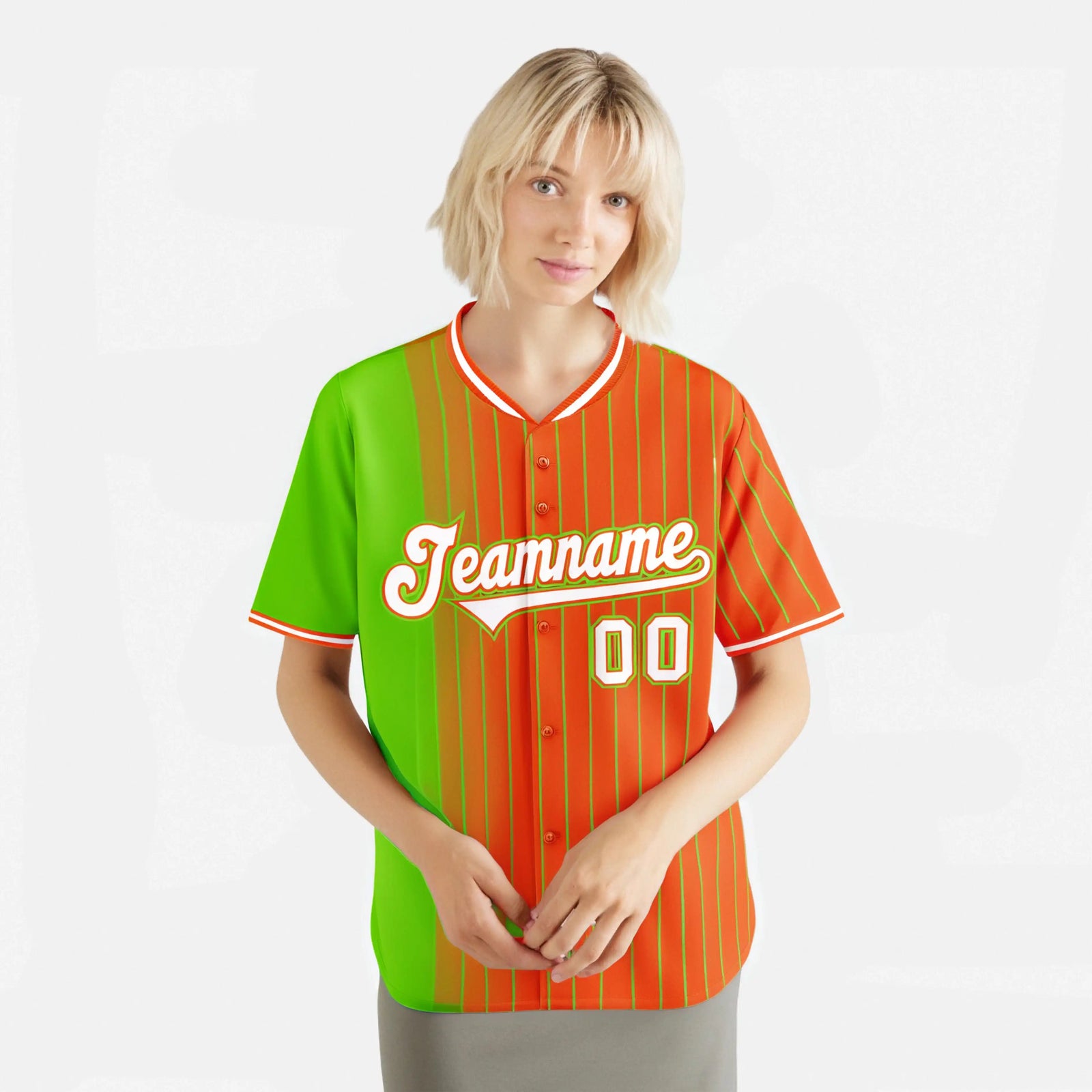 Custom Neon-Green Orange Pinstripe White Authentic Baseball Jersey