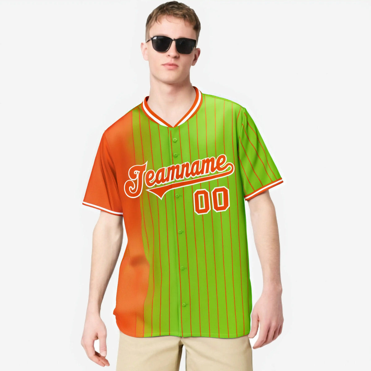 Custom Orange Neon-Green Pinstripe Orange Authentic Baseball Jersey