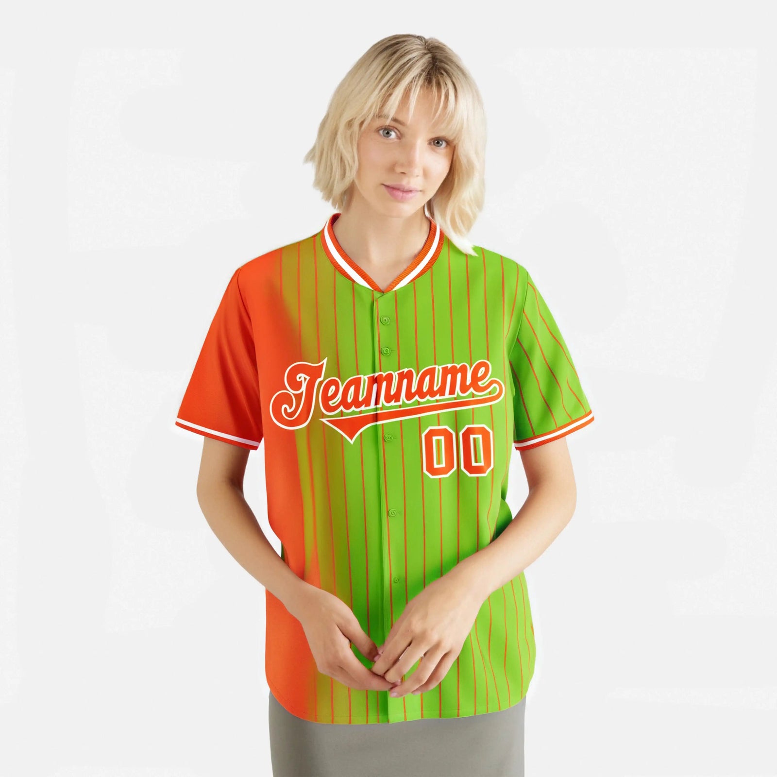 Custom Orange Neon-Green Pinstripe Orange Authentic Baseball Jersey