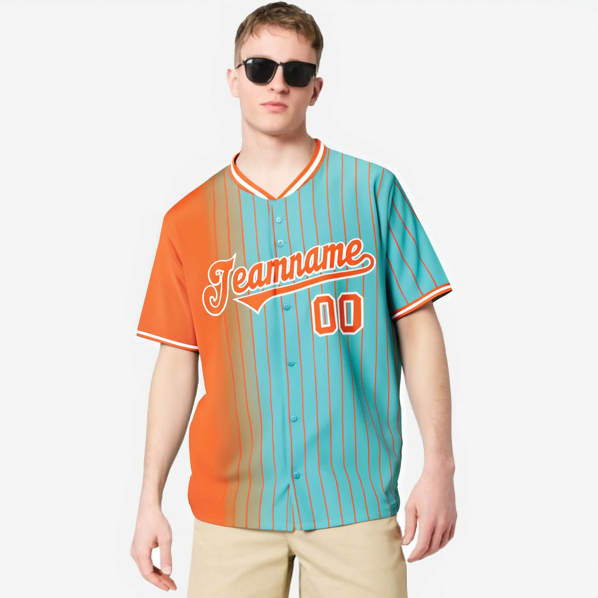 Custom Orange Light-Blue Pinstripe Orange Authentic Baseball Jersey