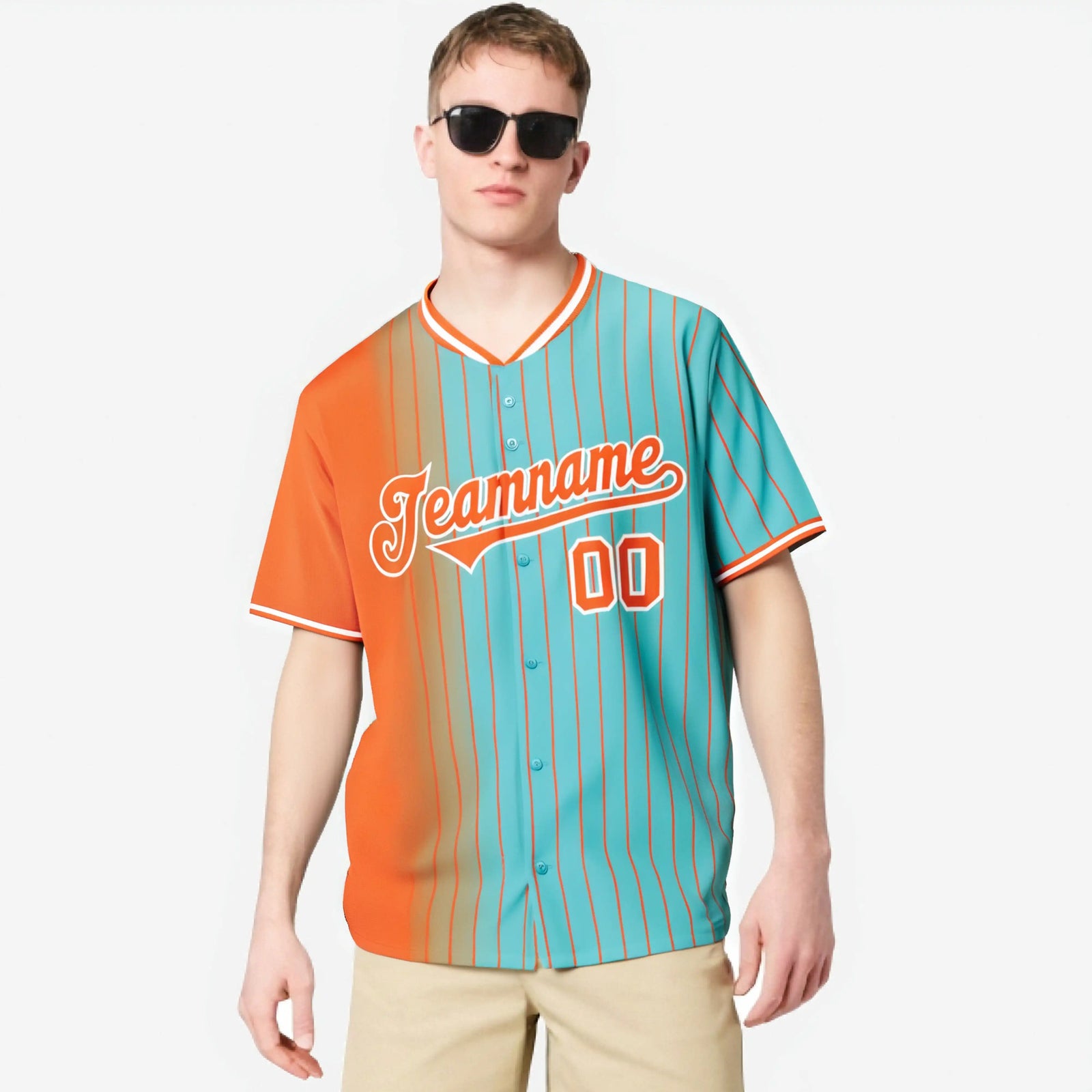 Custom Orange Light-Blue Pinstripe Orange Authentic Baseball Jersey