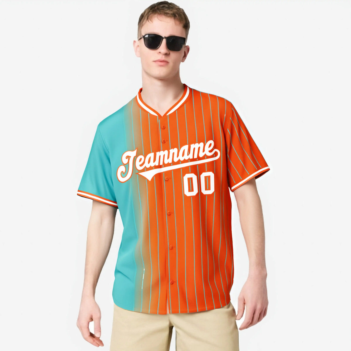 Custom Light-Blue Orange Pinstripe White Authentic Baseball Jersey