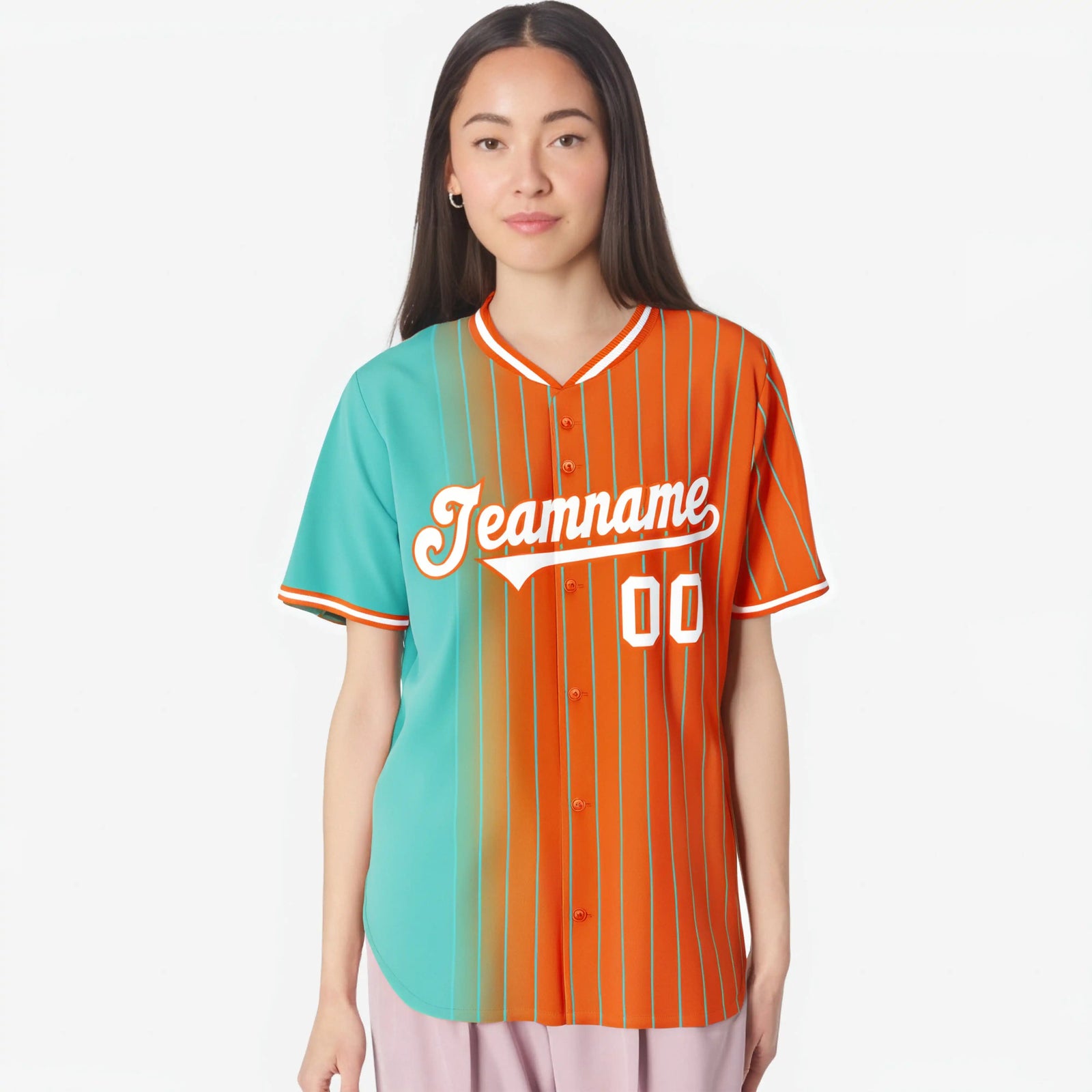 Custom Light-Blue Orange Pinstripe White Authentic Baseball Jersey