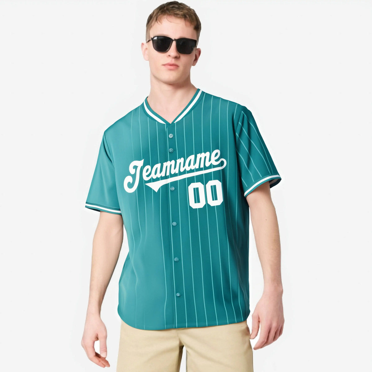Custom Light-Blue Pinstripe White Authentic Baseball Jersey