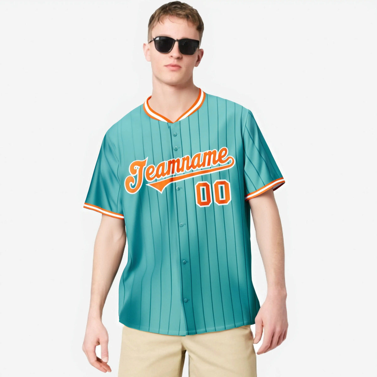 Custom Light-Blue Pinstripe Orange Authentic Baseball Jersey