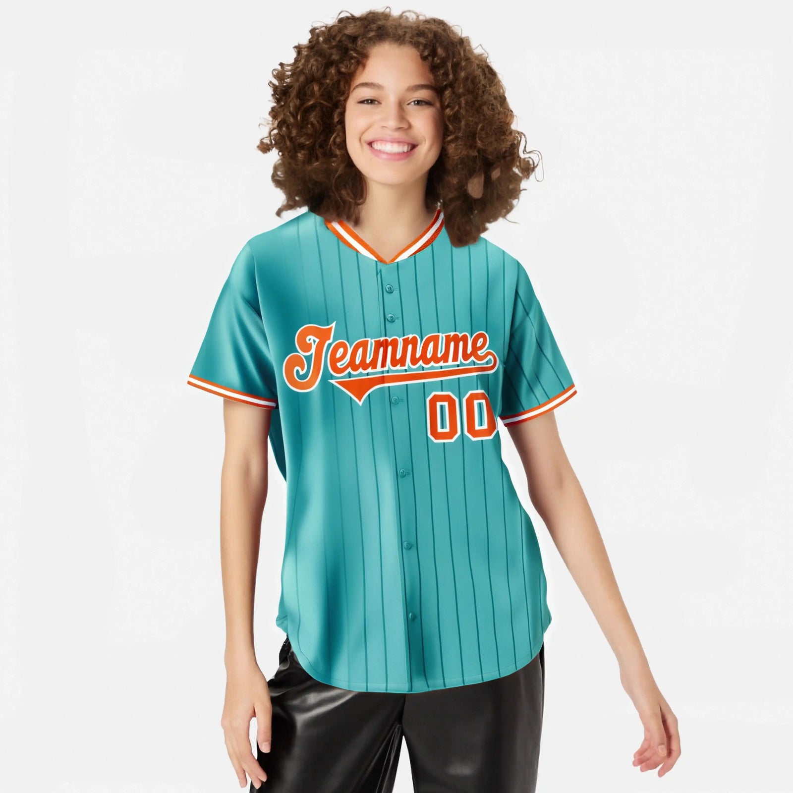 Custom Light-Blue Pinstripe Orange Authentic Baseball Jersey