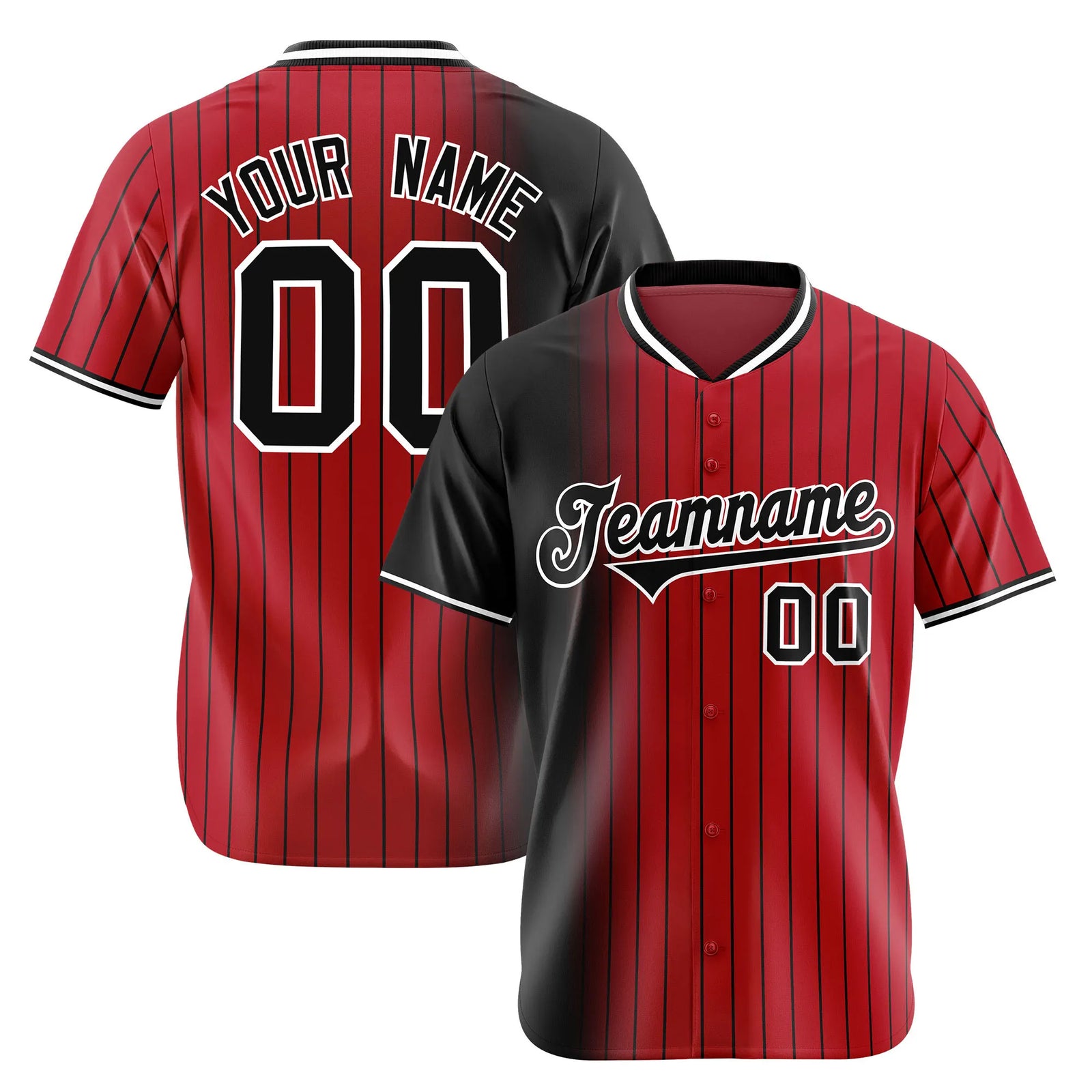 Custom Black Red Pinstripe Black Authentic Baseball Jersey