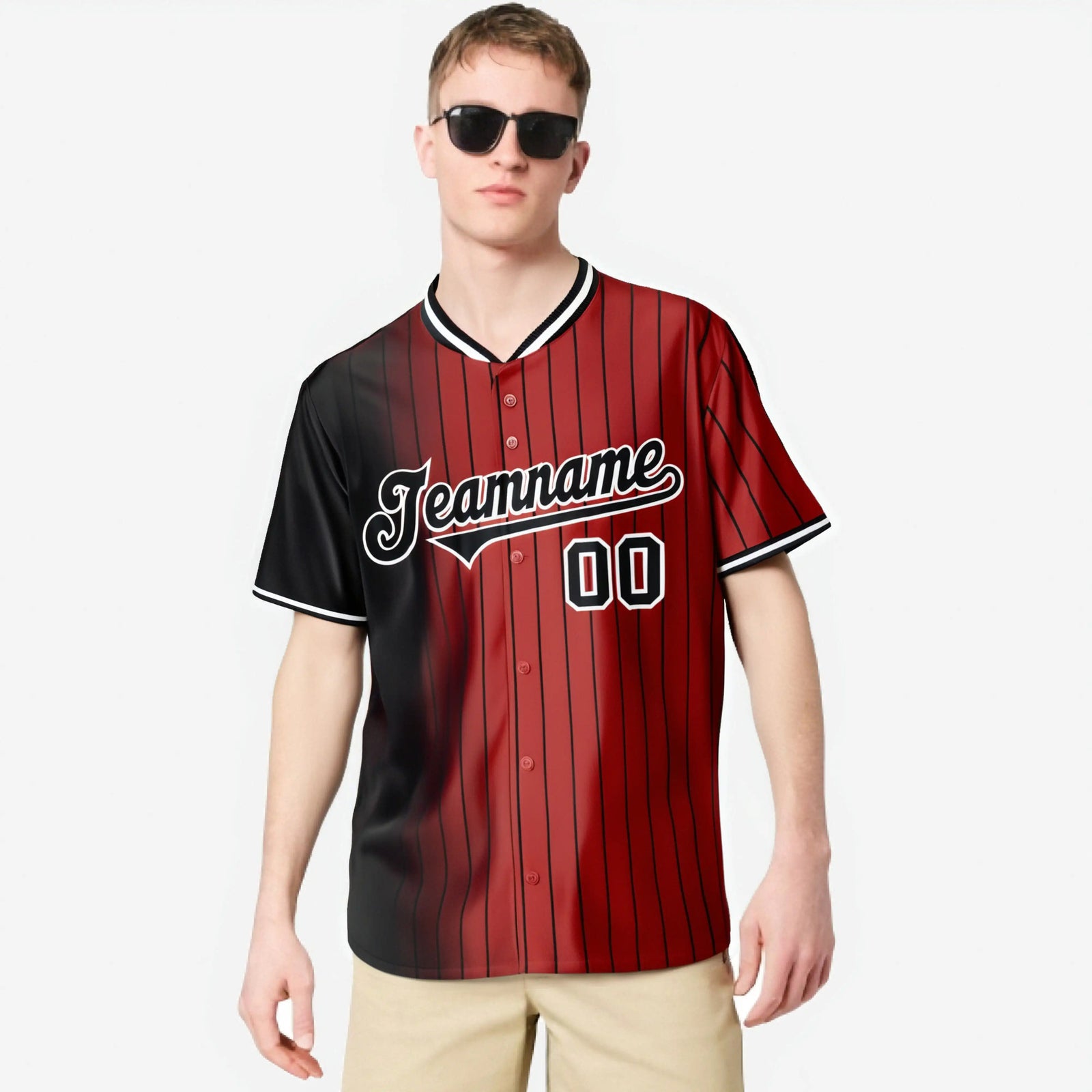 Custom Black Red Pinstripe Black Authentic Baseball Jersey