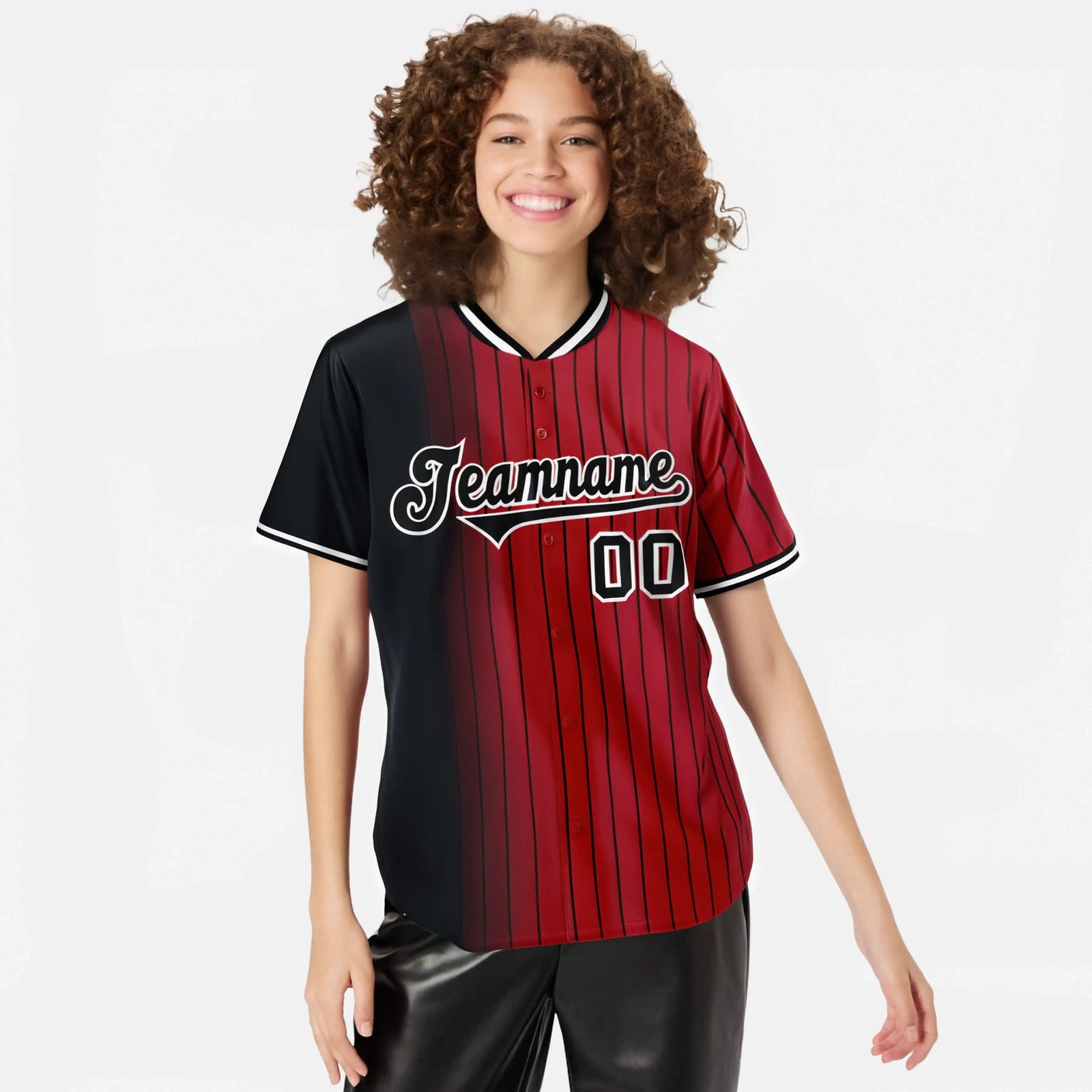 Custom Black Red Pinstripe Black Authentic Baseball Jersey