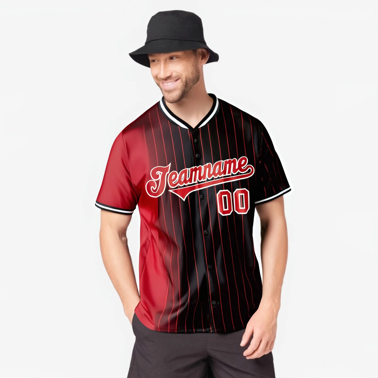 Custom Red Black Pinstripe Red Authentic Baseball Jersey
