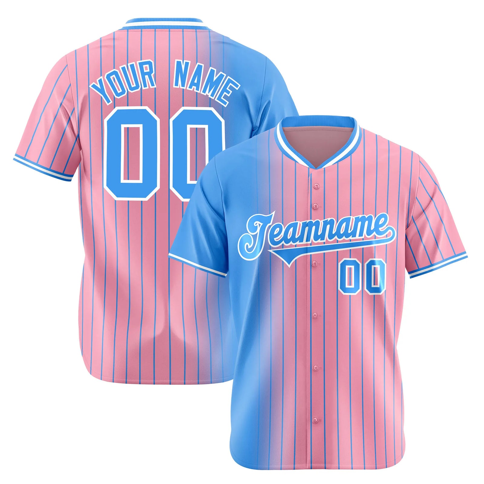 Custom Blue Pink Pinstripe Blue Authentic Baseball Jersey