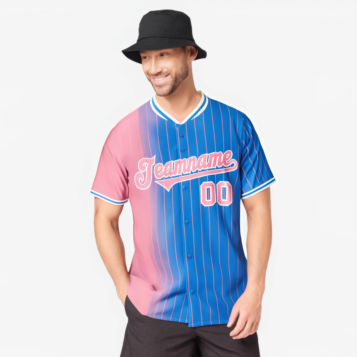 Custom Pink Blue Pinstripe Pink Authentic Baseball Jersey