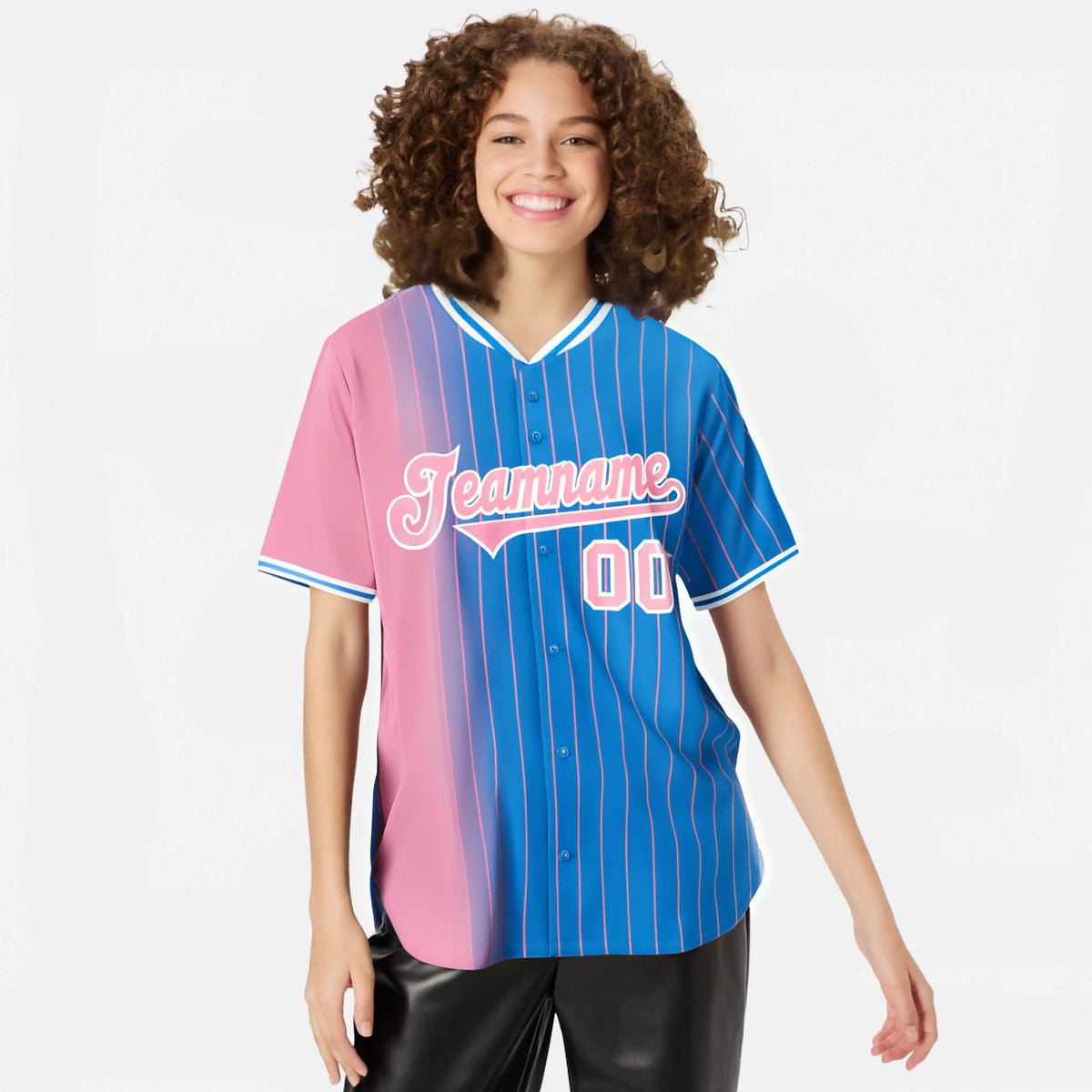 Custom Pink Blue Pinstripe Pink Authentic Baseball Jersey