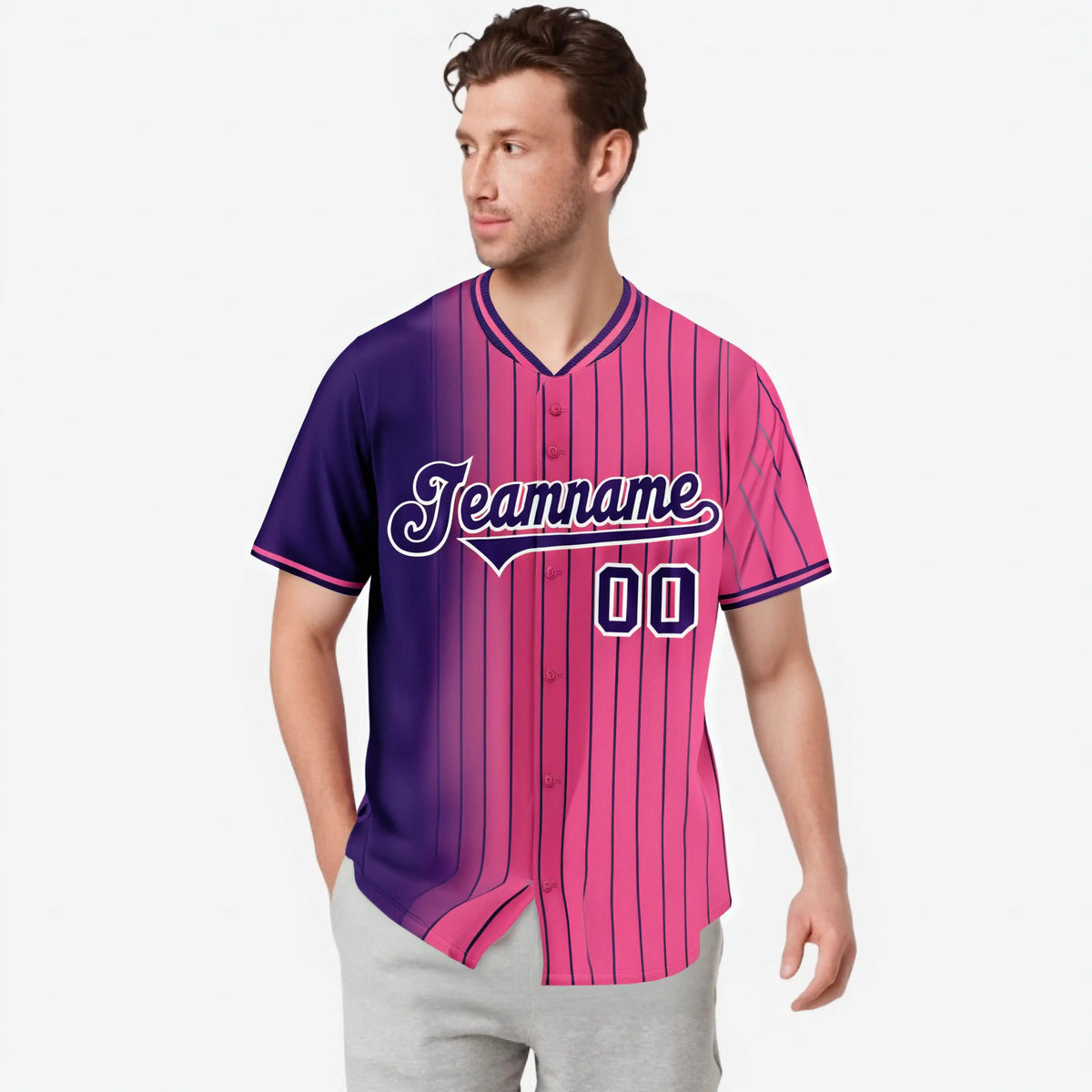 Custom Purple Pink Pinstripe Purple Authentic Baseball Jersey