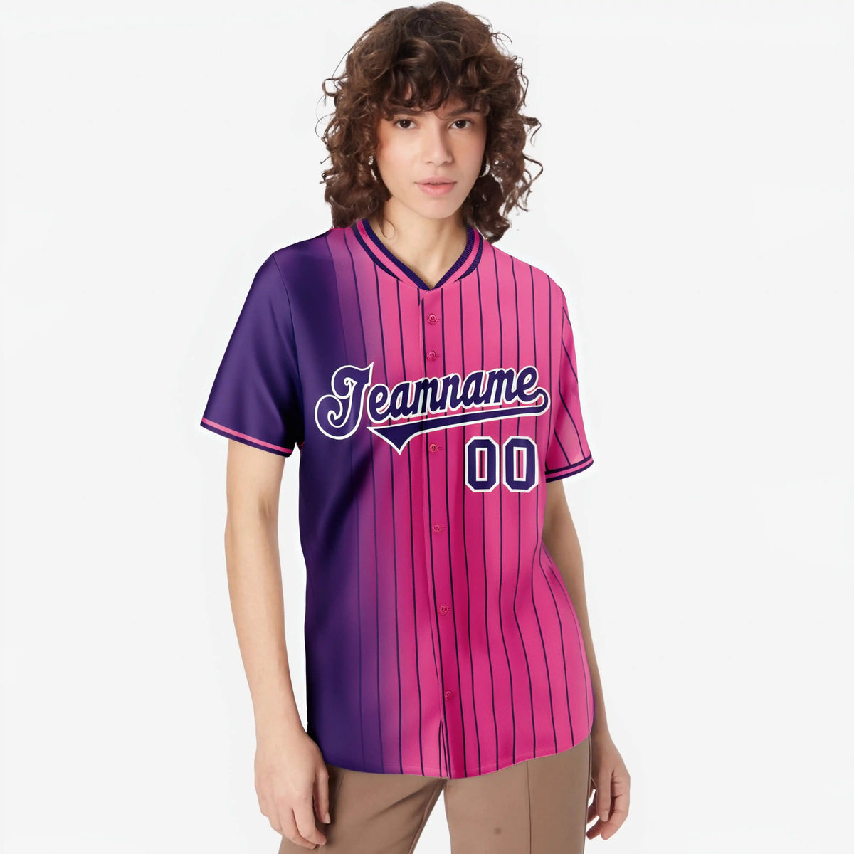 Custom Purple Pink Pinstripe Purple Authentic Baseball Jersey