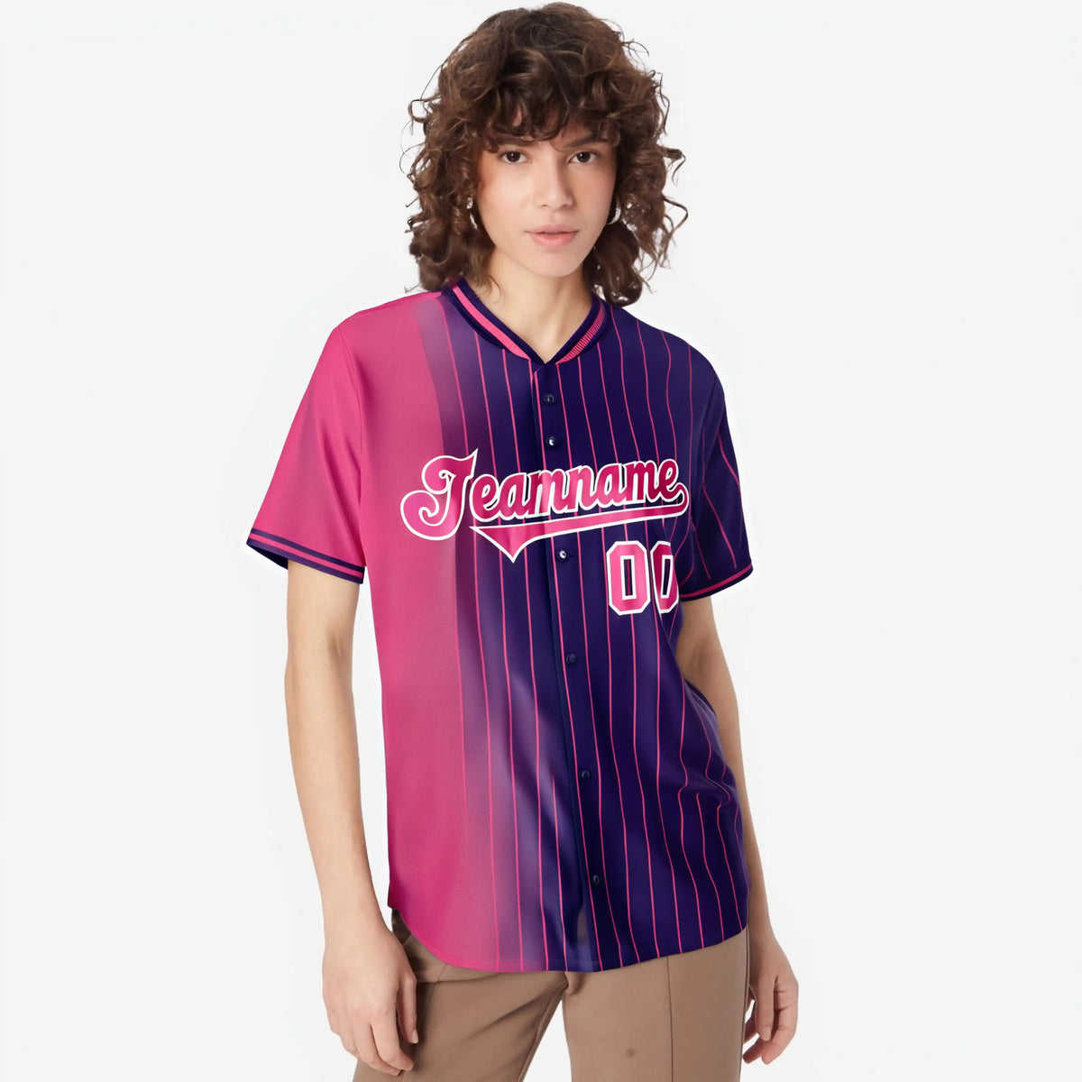 Custom Pink Purple Pinstripe Pink Authentic Baseball Jersey