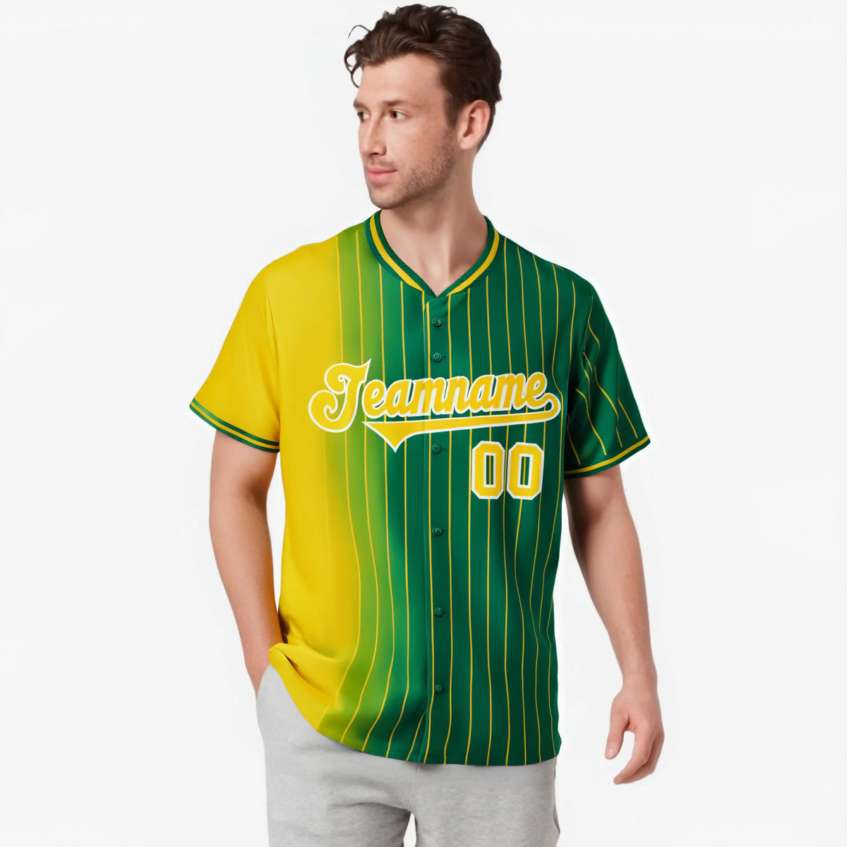 Custom Yellow Green Pinstripe Yellow Authentic Baseball Jersey