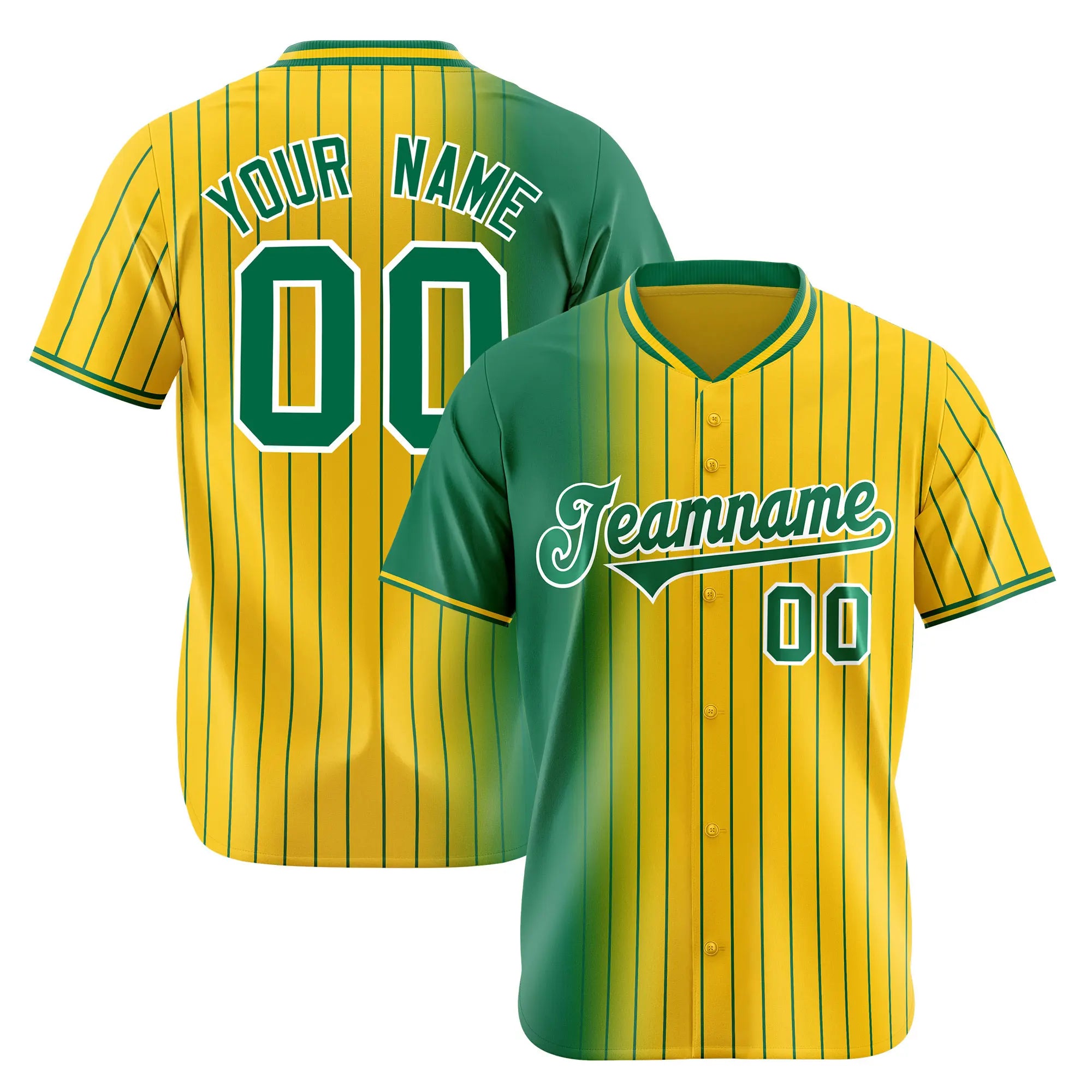 Custom Green Yellow Pinstripe Green Authentic Baseball Jersey