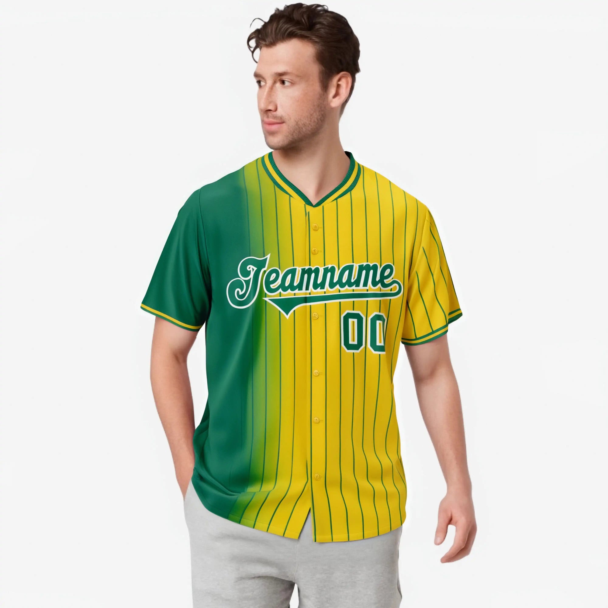 Custom Green Yellow Pinstripe Green Authentic Baseball Jersey