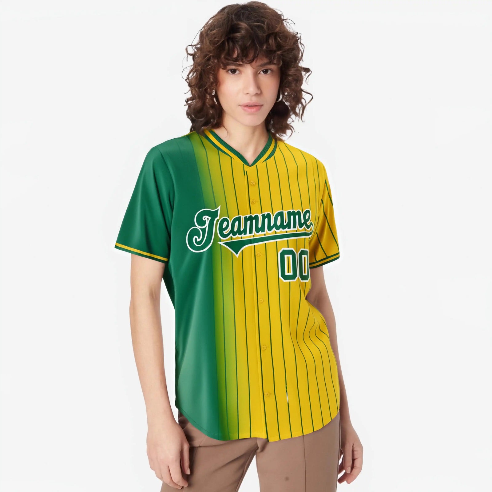 Custom Green Yellow Pinstripe Green Authentic Baseball Jersey