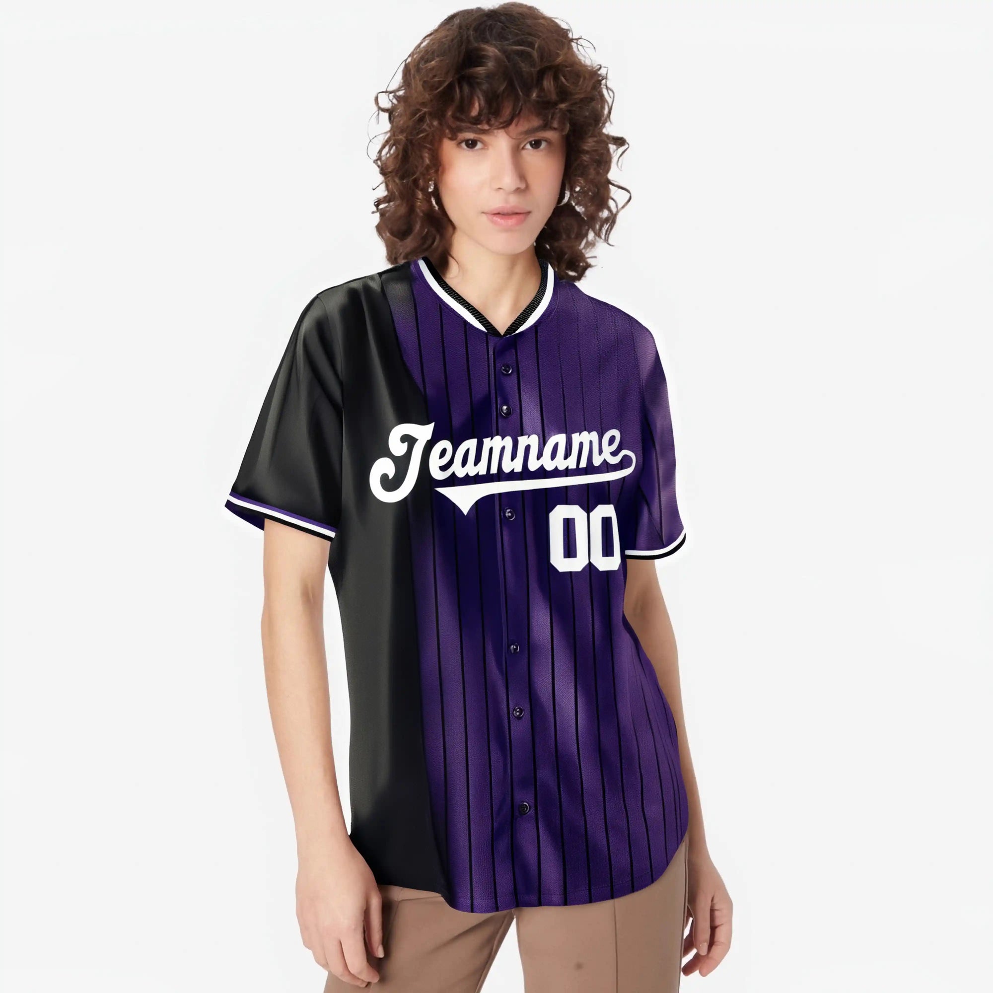 Custom Black Purple Pinstripe White Authentic Baseball Jersey