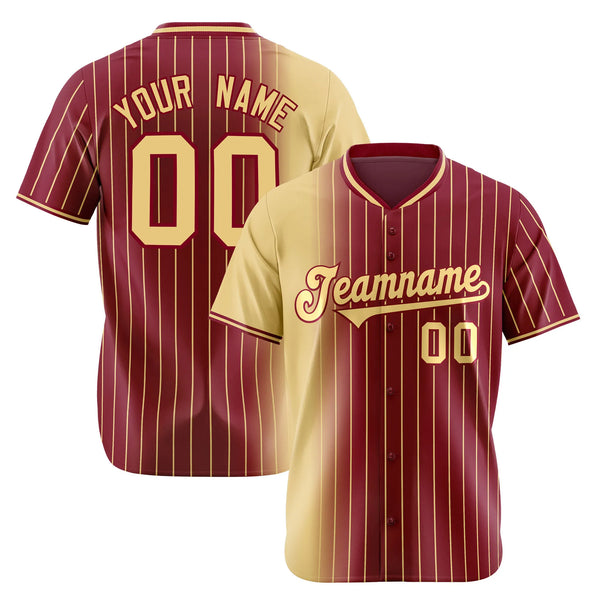 Custom Old Gold Crimson Pinstripe Old Gold Authentic Baseball Jersey