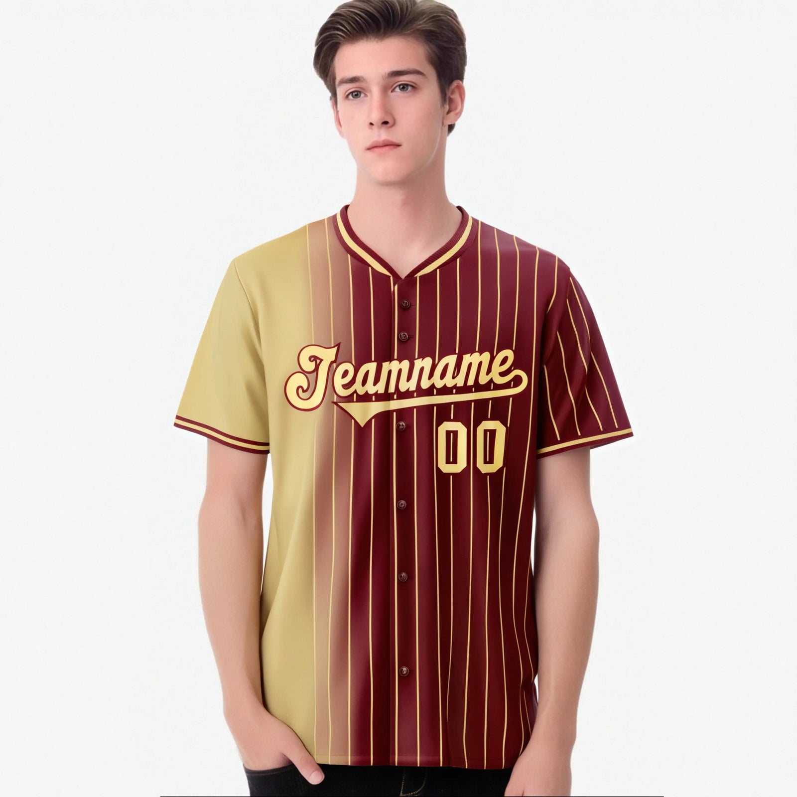 Custom Old-Gold Crimson Pinstripe Old-Gold Authentic Baseball Jersey
